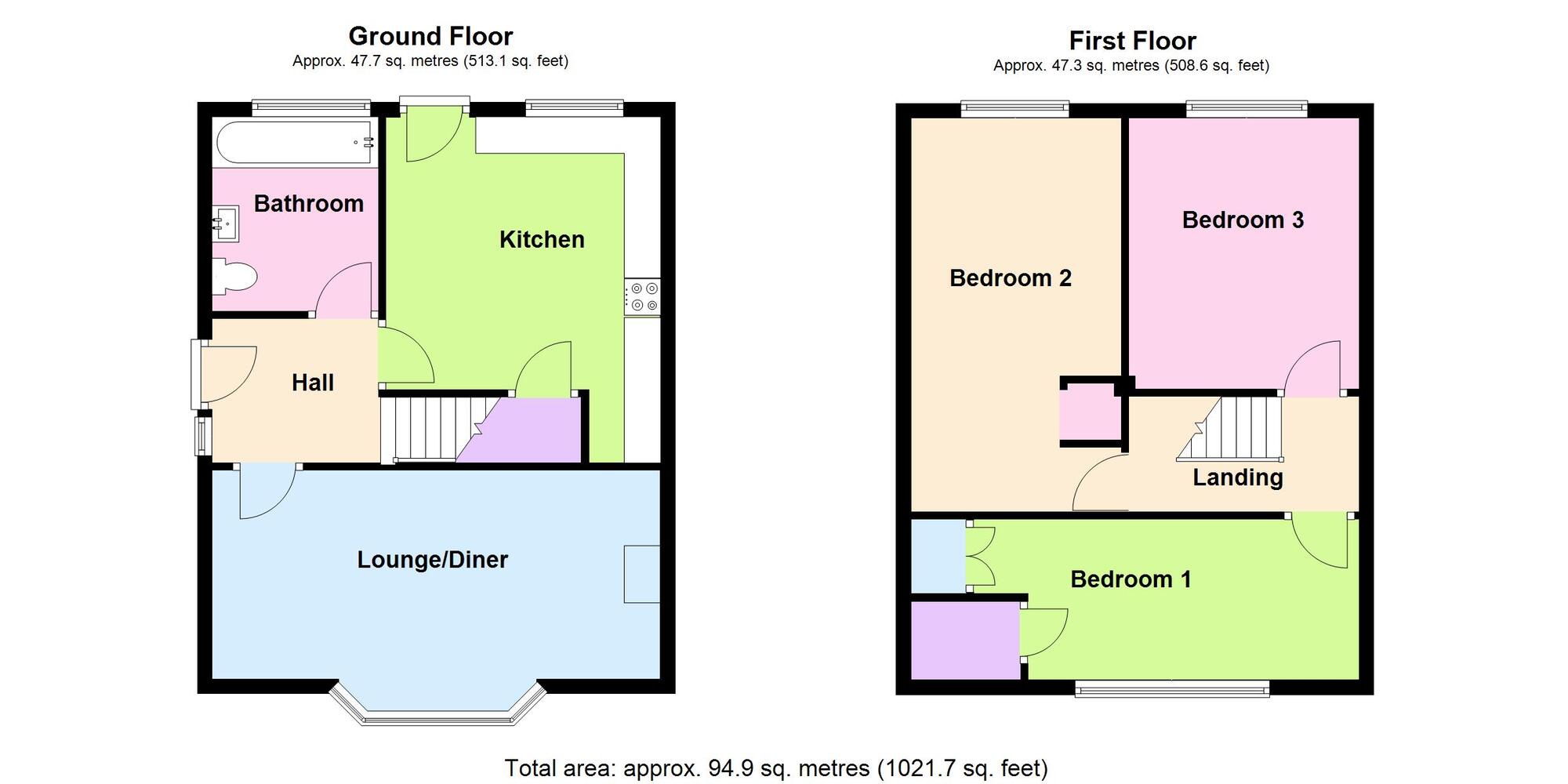 Floorplan of 3 bedroom Semi Detached House for sale, Trent Road, Bulkington, Warwickshire, CV12