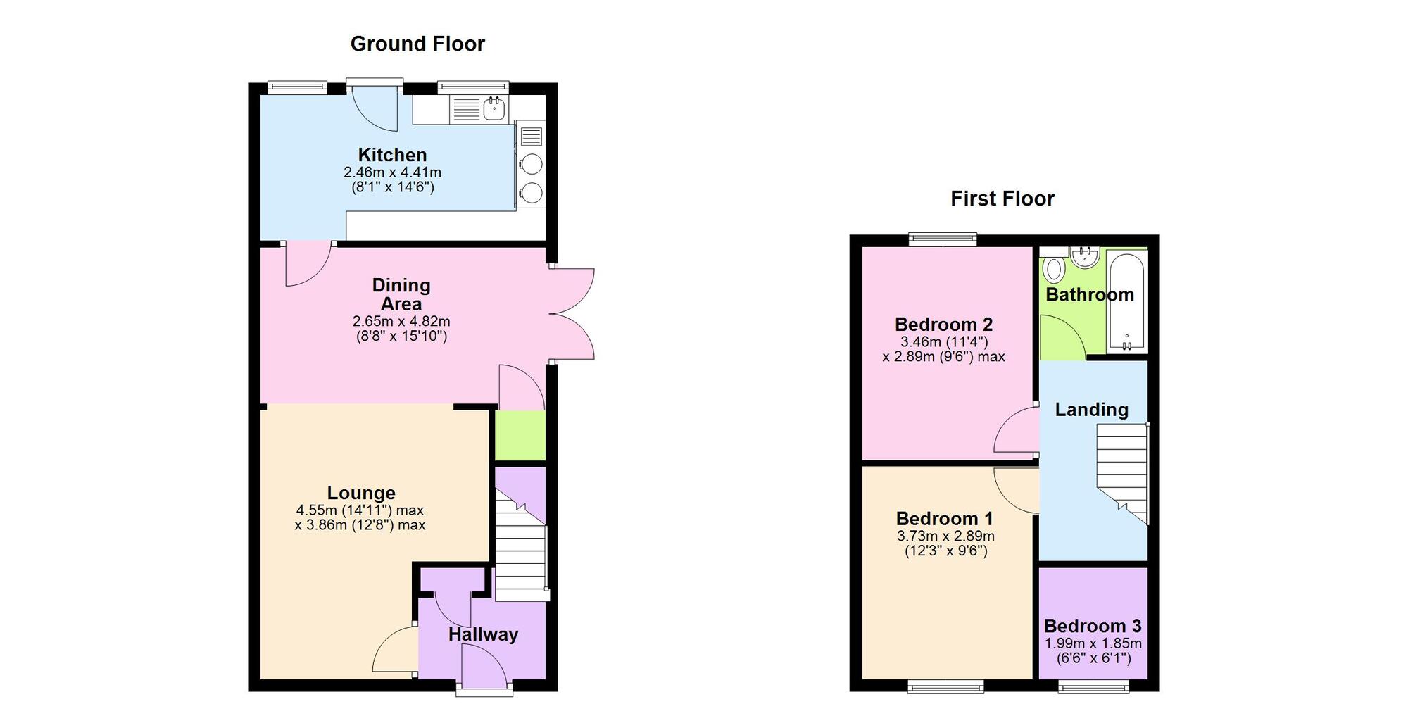 Floorplan of 3 bedroom End Terrace House for sale, Willis Grove, Bedworth, Warwickshire, CV12