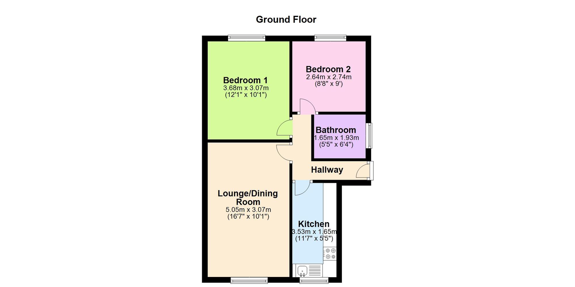 Floorplan of 2 bedroom Flat for sale, Fieldview Close, Exhall, Warwickshire, CV7