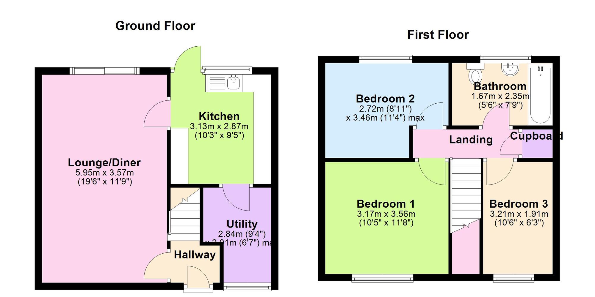 Floorplan of 3 bedroom End Terrace House for sale, Keenan Drive, Bedworth, Warwickshire, CV12
