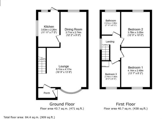Floorplan of 3 bedroom Semi Detached House for sale, Ambleside Road, Bedworth, Warwickshire, CV12