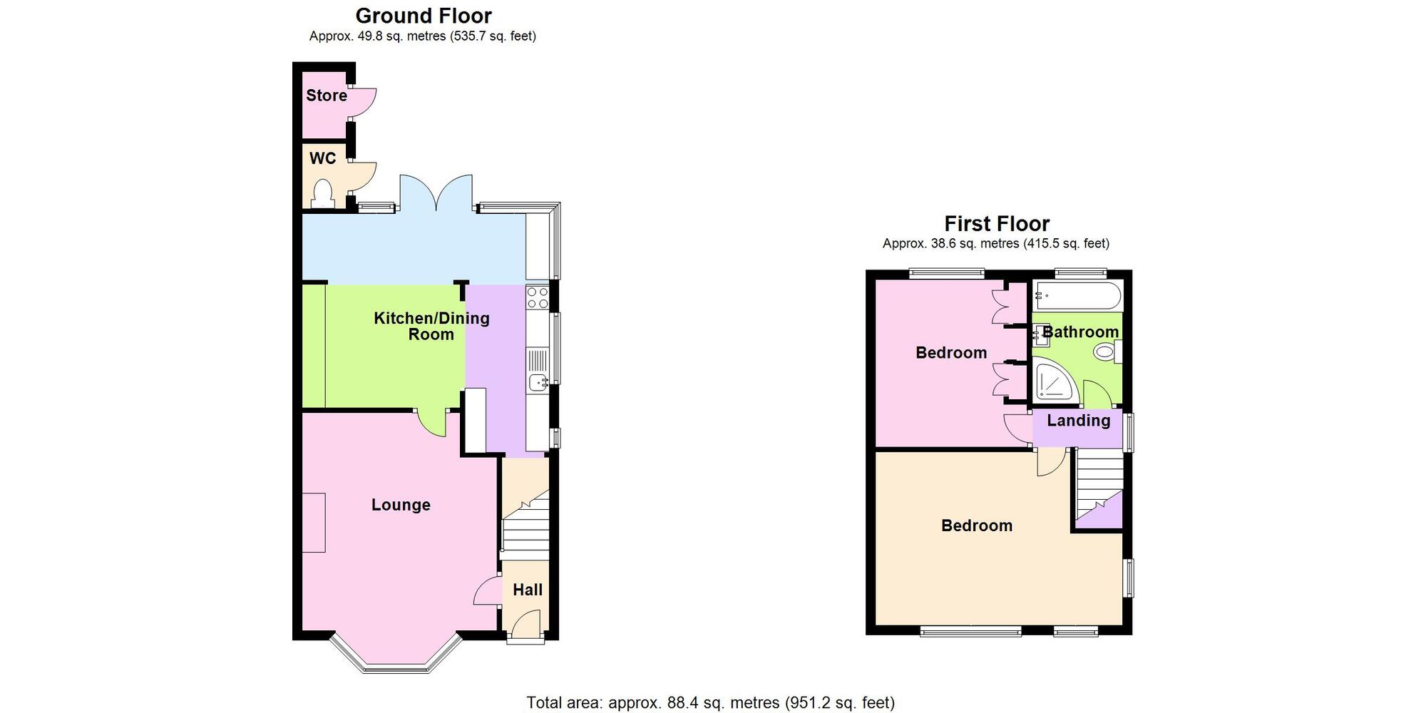 Floorplan of 2 bedroom Semi Detached House for sale, Barnacle Lane, Bulkington, Warwickshire, CV12