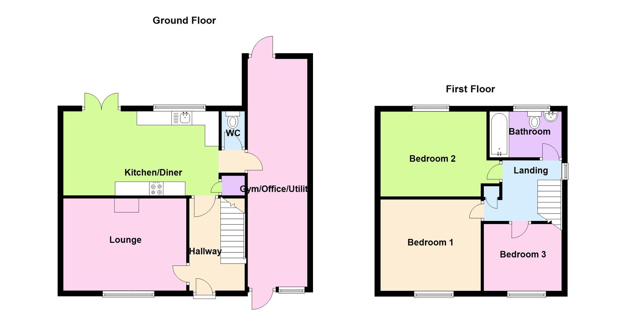 Floorplan of 3 bedroom Semi Detached House for sale, Oak Close, Bedworth, Warwickshire, CV12