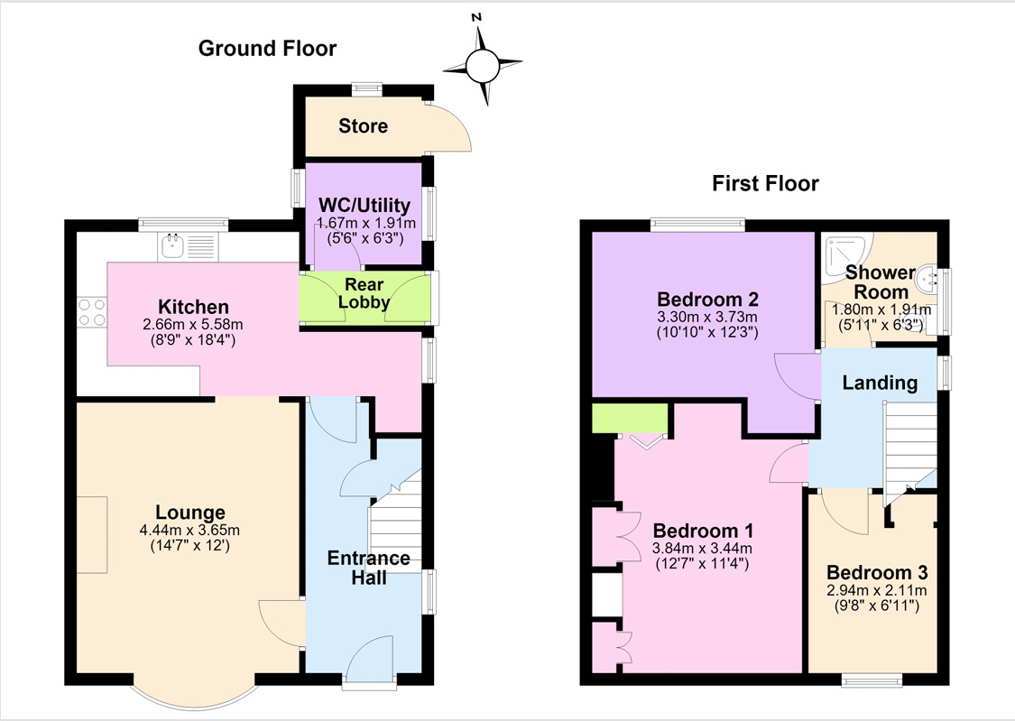 Floorplan of 3 bedroom Semi Detached House for sale, George Eliot Avenue, Bedworth, Warwickshire, CV12