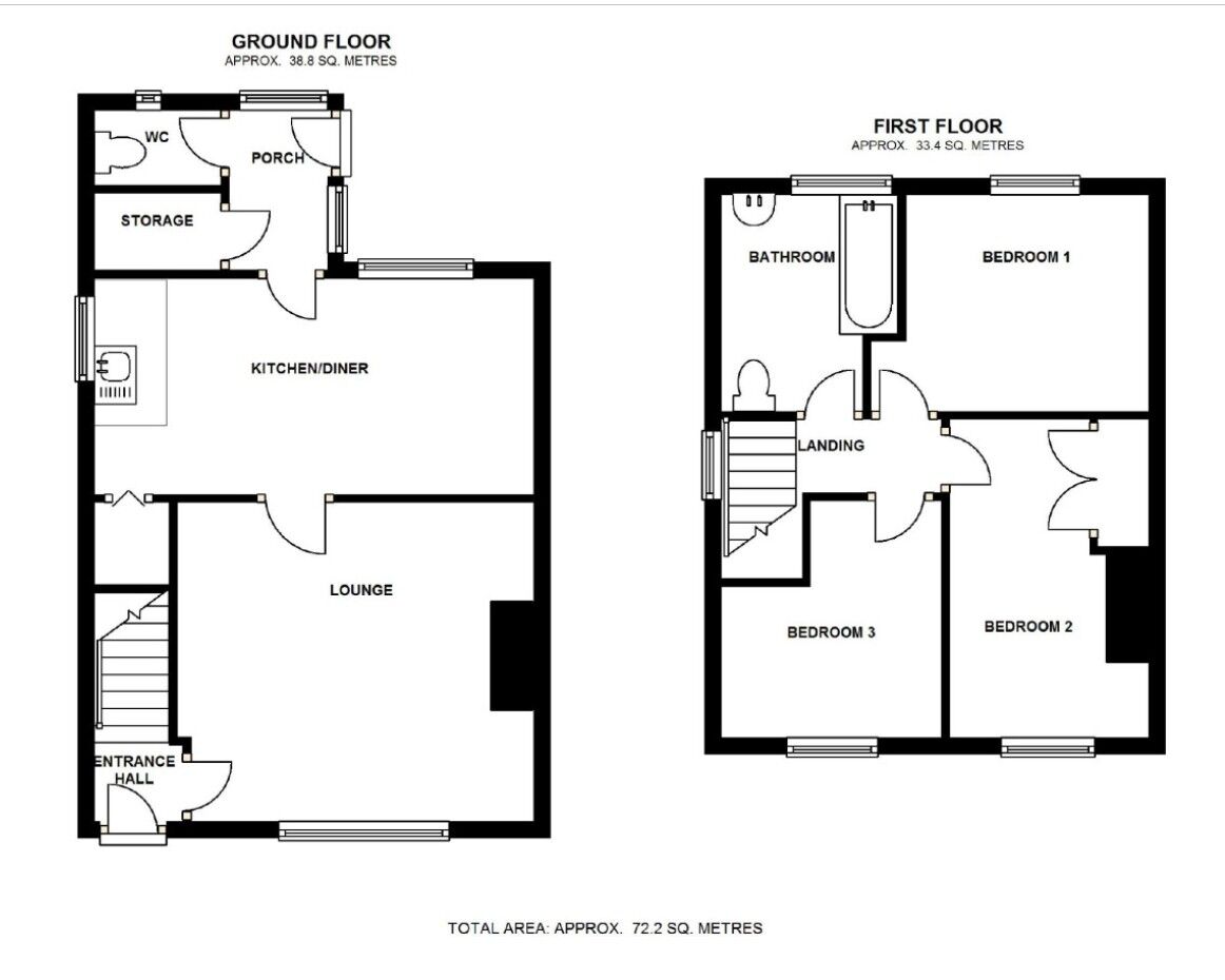 Floorplan of 3 bedroom Semi Detached House for sale, Hanbury Road, Bedworth, Warwickshire, CV12