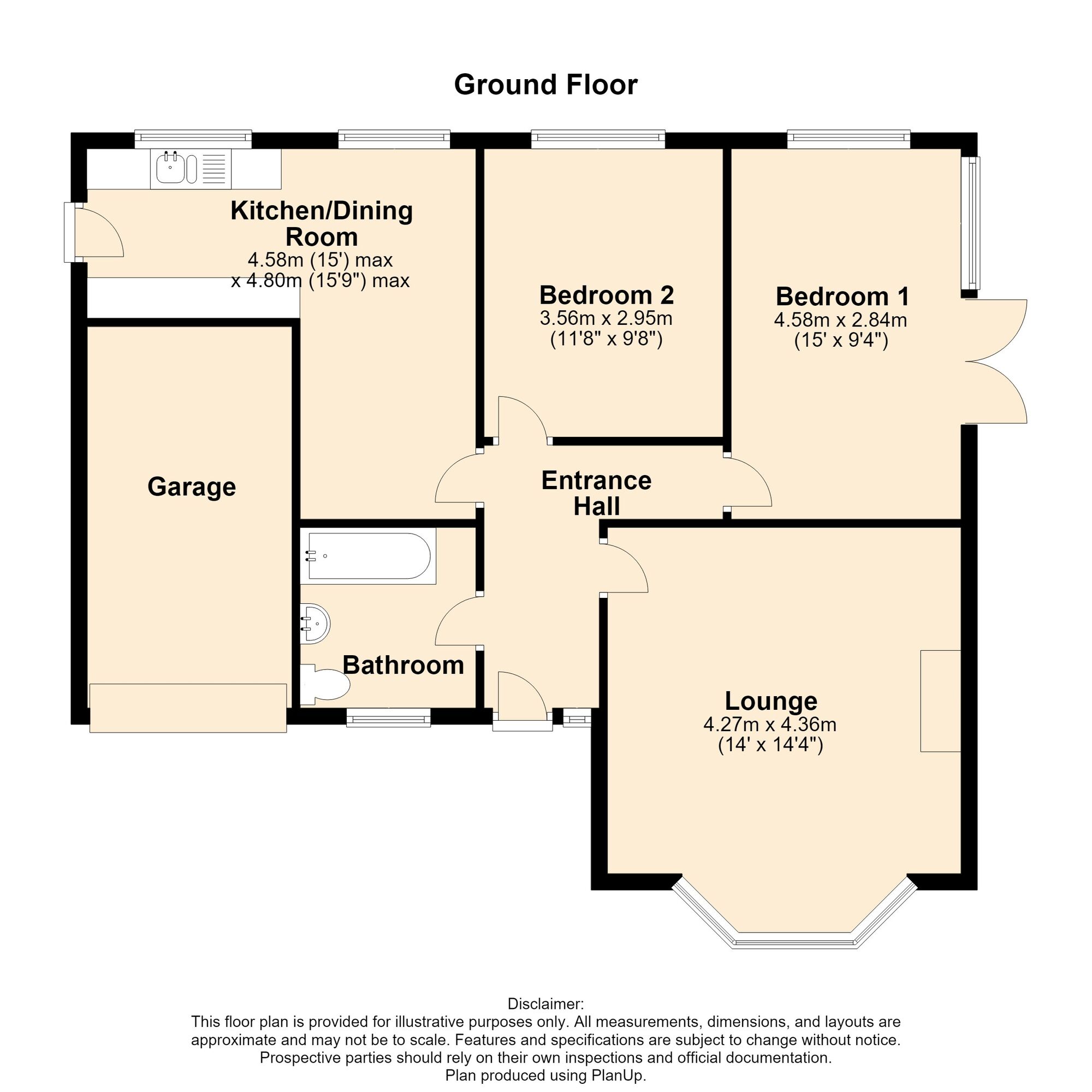 Floorplan of 2 bedroom Detached Bungalow for sale, The Limes, Bedworth, Warwickshire, CV12