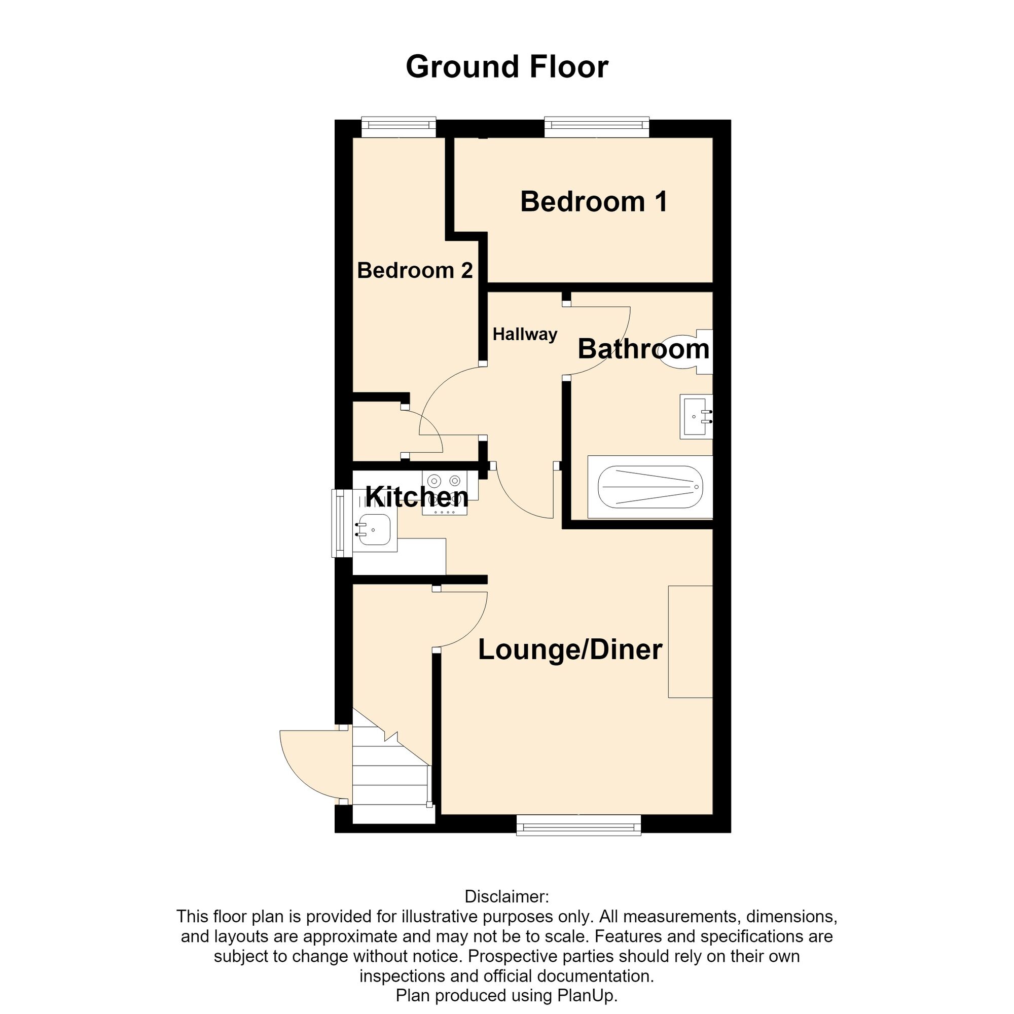 Floorplan of 2 bedroom House for sale, Holbein Close, Bedworth, Warwickshire, CV12