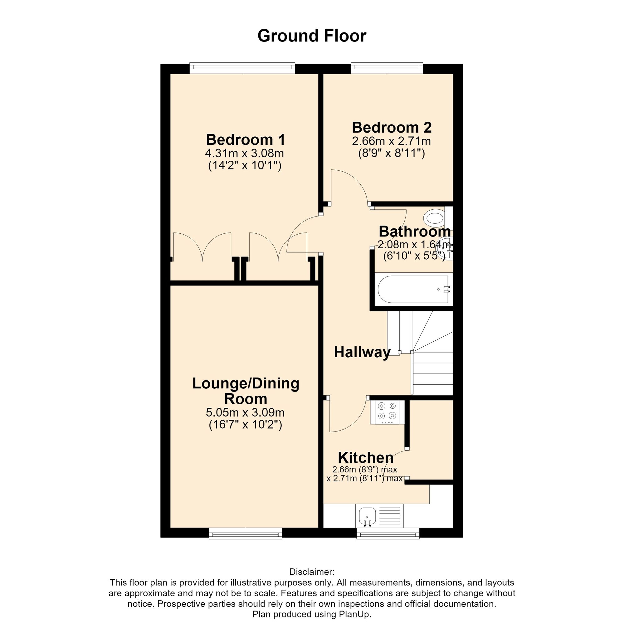 Floorplan of 2 bedroom Flat for sale, Fieldview Close, Exhall, Warwickshire, CV7