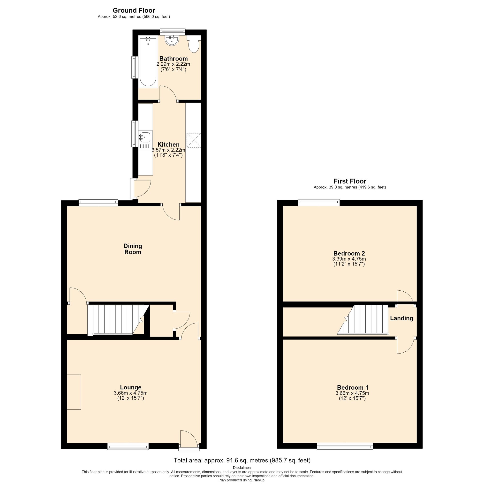 Floorplan of 2 bedroom Mid Terrace House for sale, Royal Oak Lane, Coventry, Warwickshire, CV7