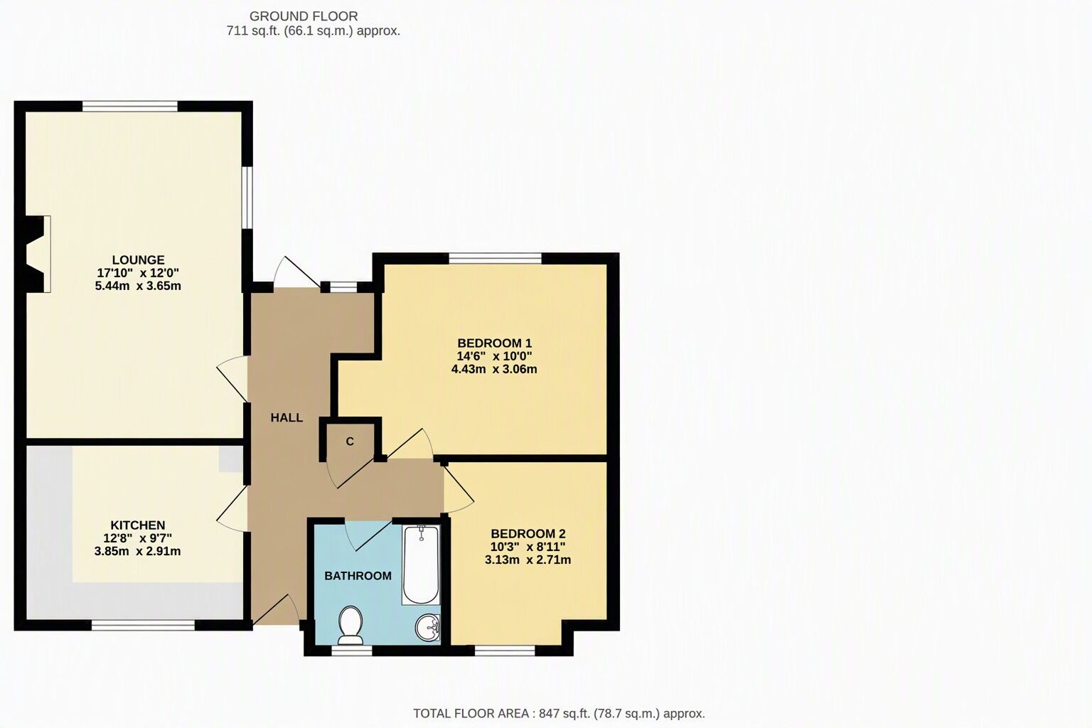 Floorplan of 2 bedroom Detached Bungalow for sale, St. James Gardens, Bulkington, Warwickshire, CV12