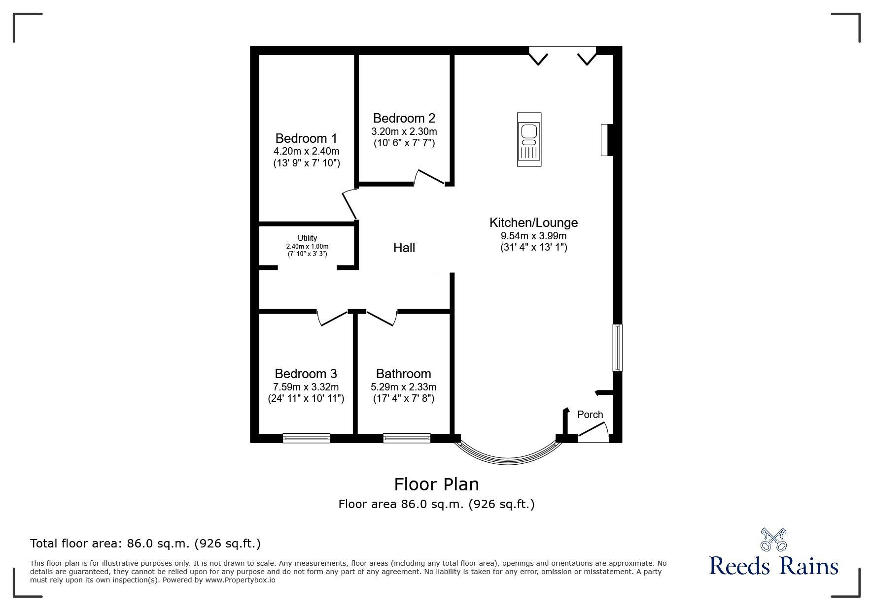 Floorplan of 3 bedroom Bungalow to rent, Jubilee Way, Lytham St. Annes, Lancashire, FY8