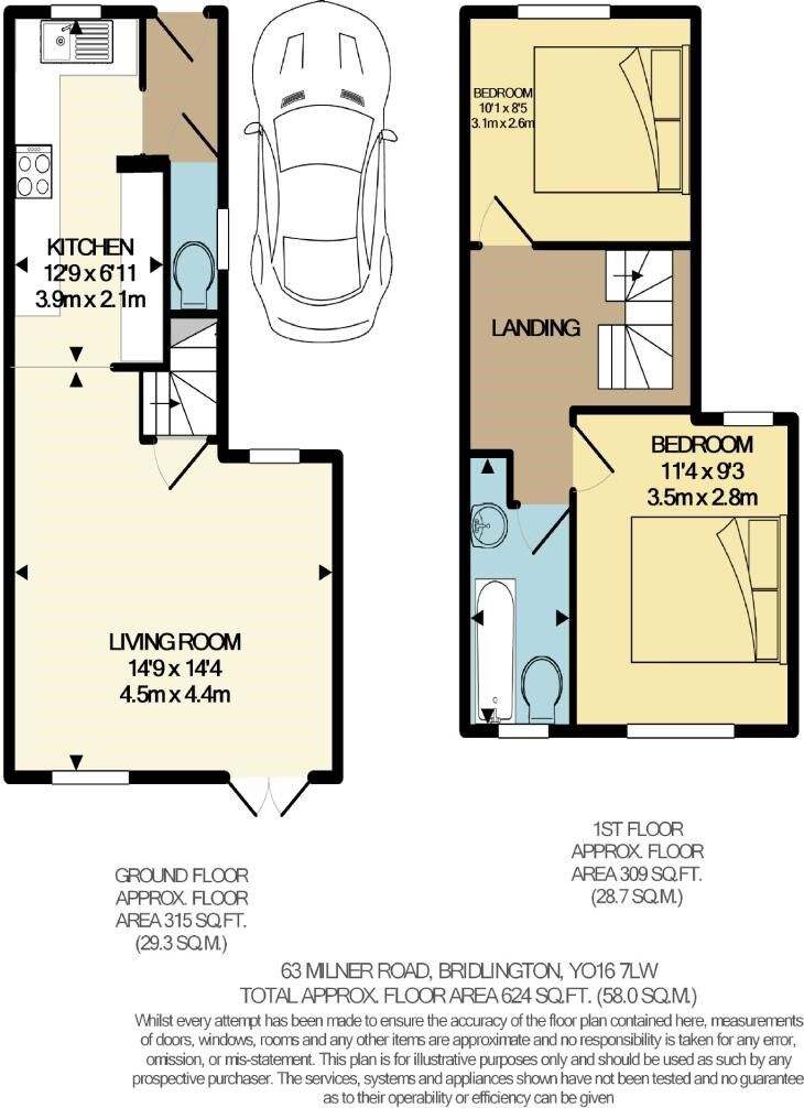 Floorplan of 2 bedroom Semi Detached House for sale, Milner Road, Bridlington, East Yorkshire, YO16