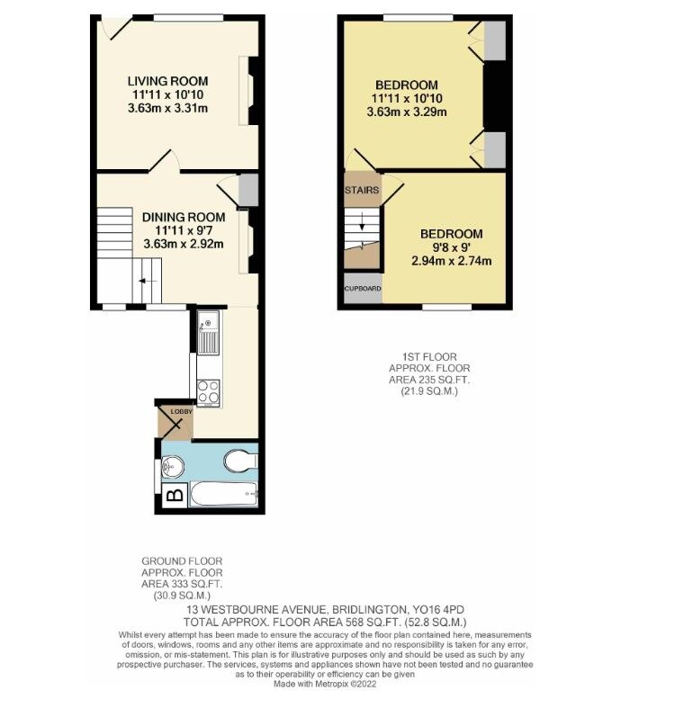 Floorplan of 2 bedroom Mid Terrace House for sale, Westbourne Avenue, Bridlington, East Yorkshire, YO16