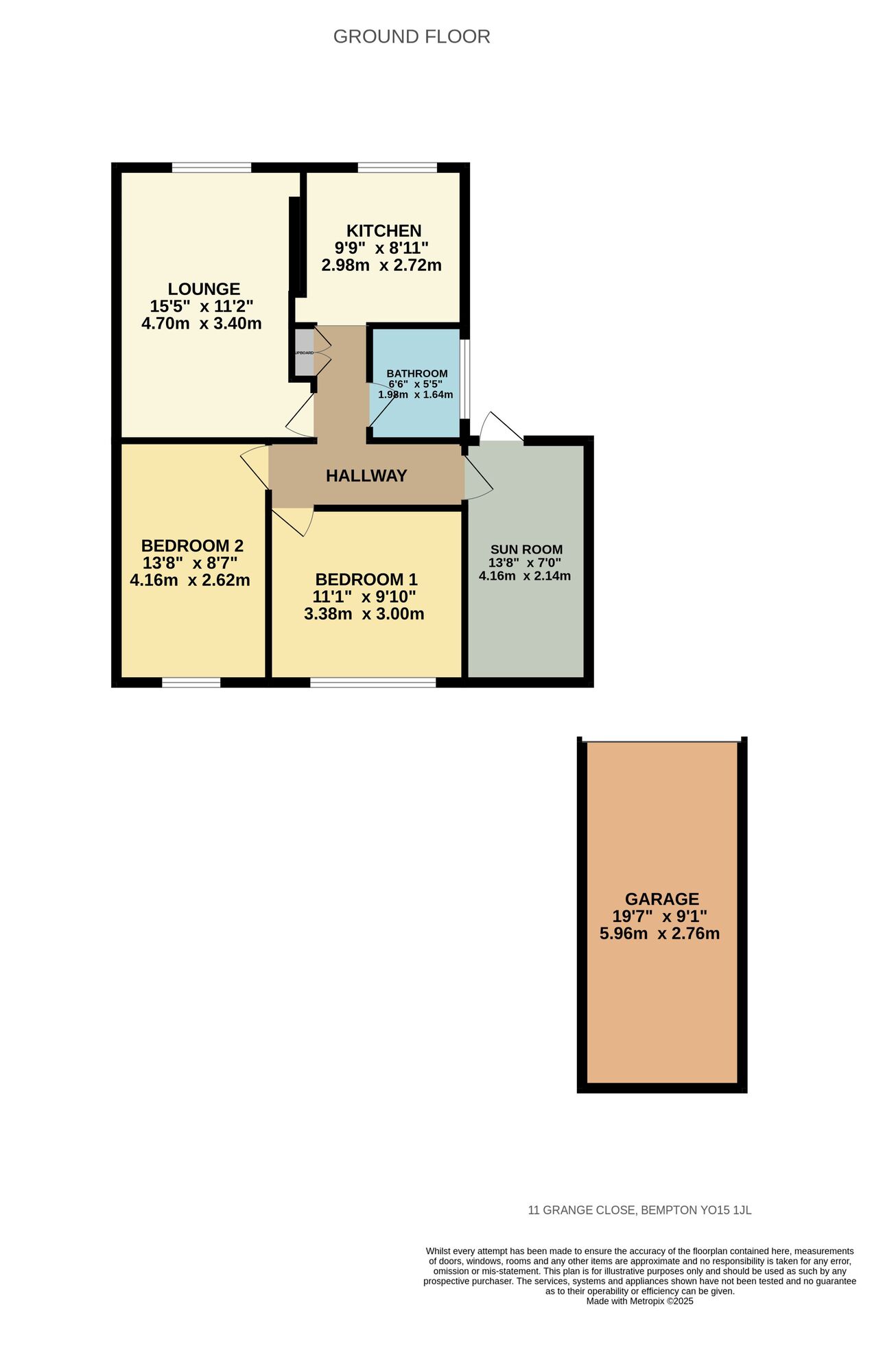Floorplan of 2 bedroom Semi Detached Bungalow for sale, Grange Close, Bempton, East Riding of Yorkshi, YO15