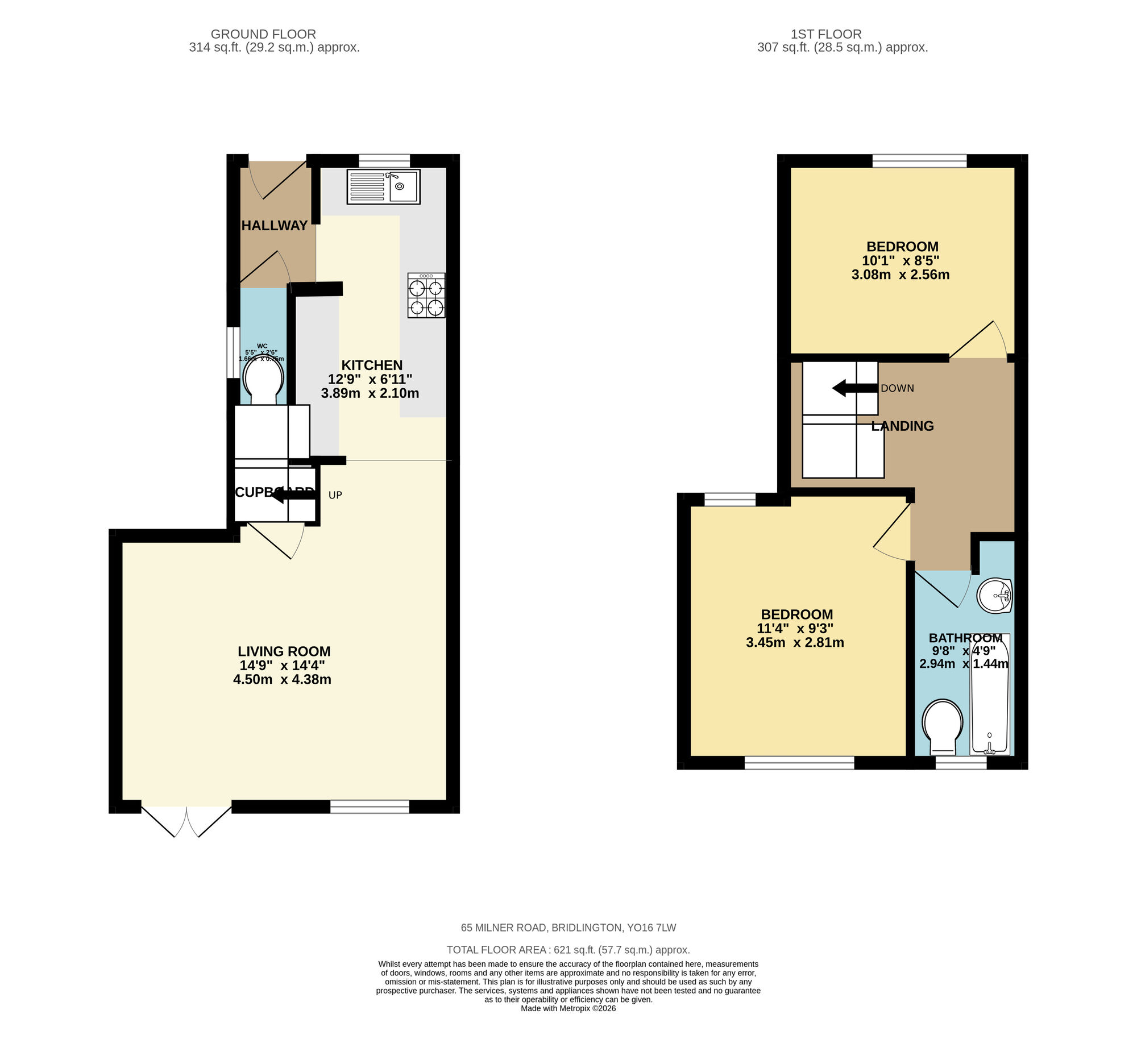 Floorplan of 2 bedroom Semi Detached House for sale, Milner Road, Bridlington, East Yorkshire, YO16