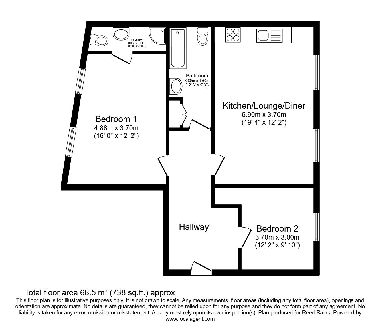 Floorplan of 2 bedroom  Flat for sale, Healey Wood Road, Burnley, Lancashire, BB11