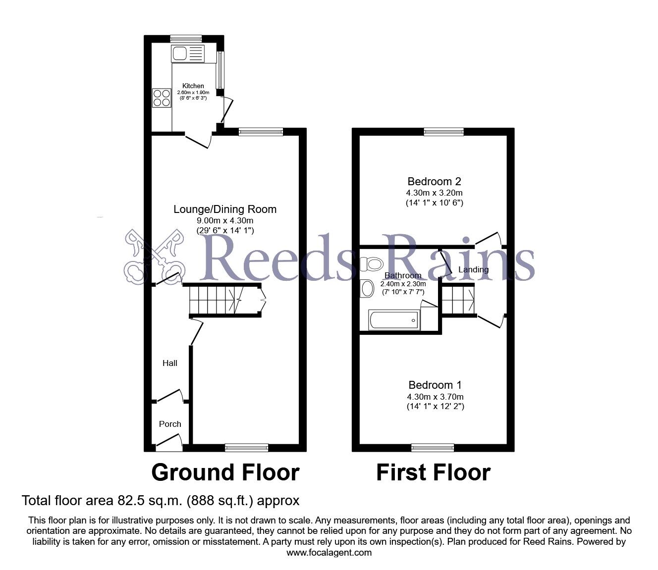 Floorplan of 2 bedroom Mid Terrace House for sale, Brunshaw Road, Burnley, Lancashire, BB10