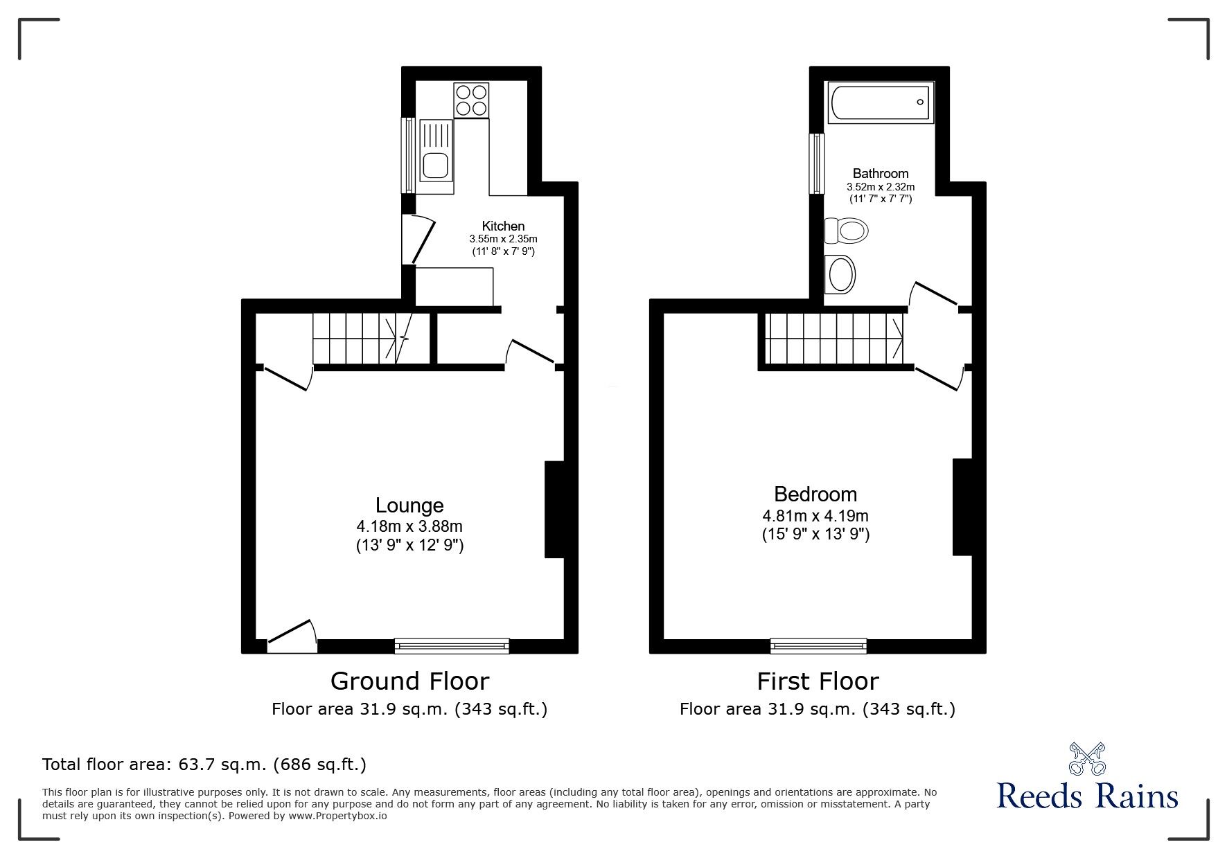 Floorplan of 1 bedroom Mid Terrace House to rent, Alma Street, Padiham, Lancashire, BB12