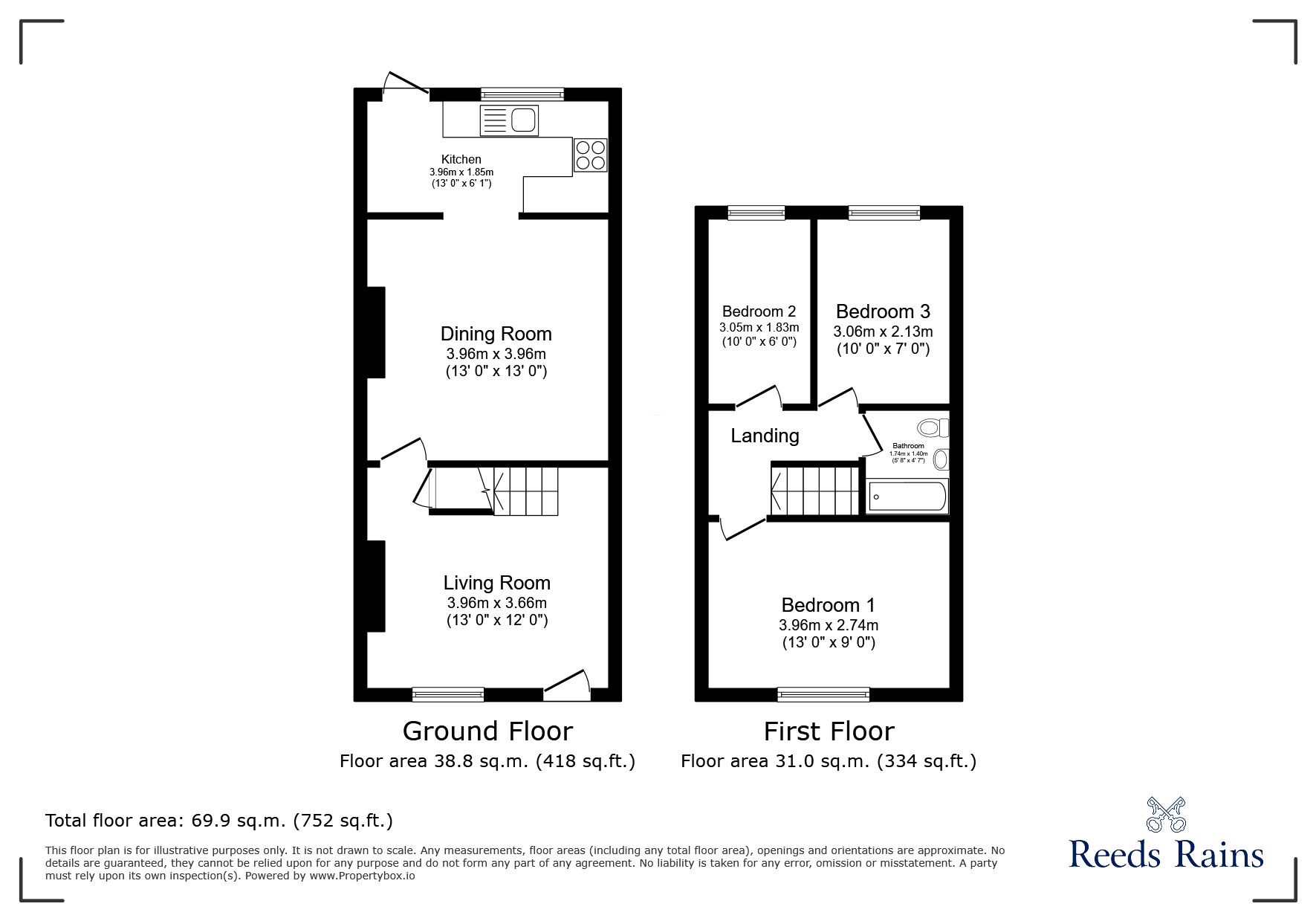 Floorplan of 3 bedroom Mid Terrace House to rent, Kyan Street, Burnley, Lancashire, BB10