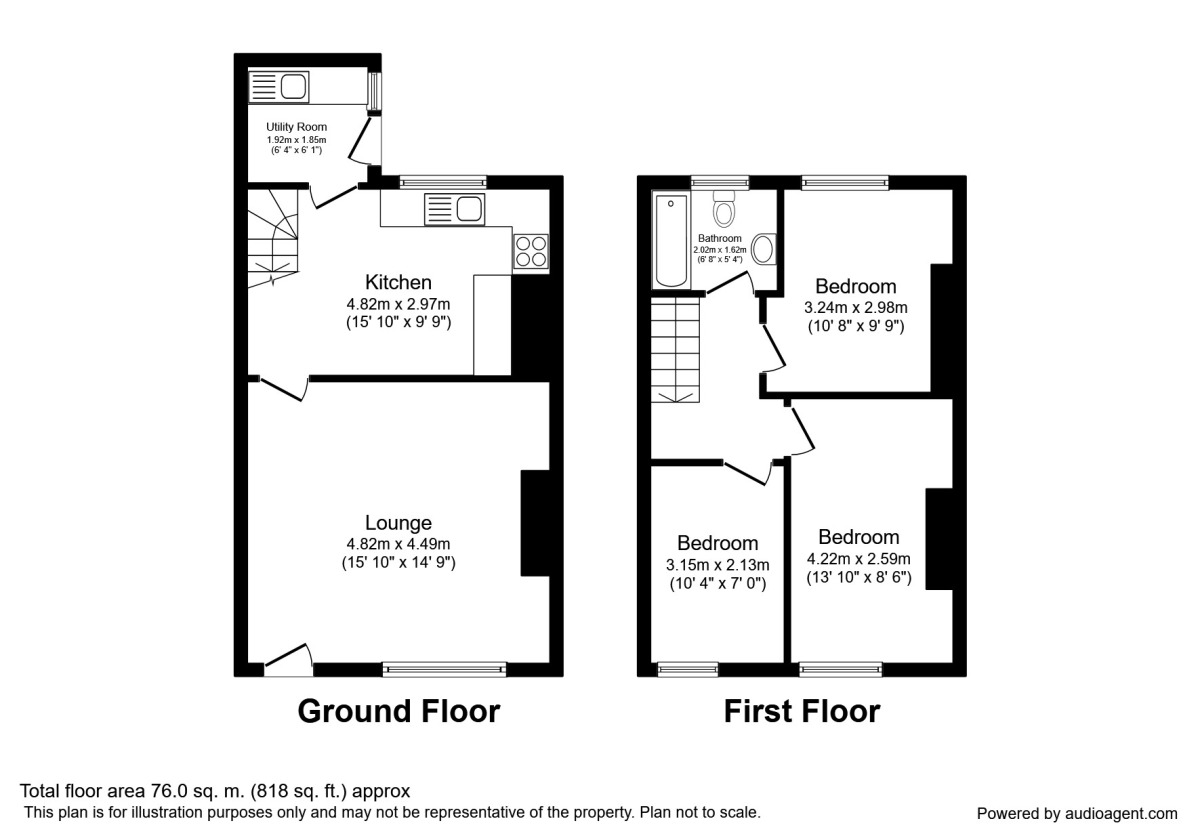 Floorplan of 3 bedroom End Terrace House for sale, Woodbine Road, Burnley, Lancashire, BB12