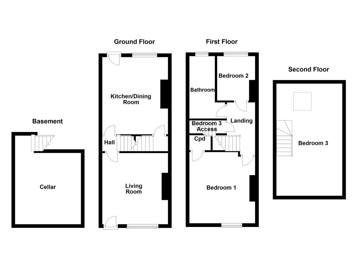 Floorplan of 3 bedroom Mid Terrace House to rent, Regent Street, Castleford, West Yorkshire, WF10