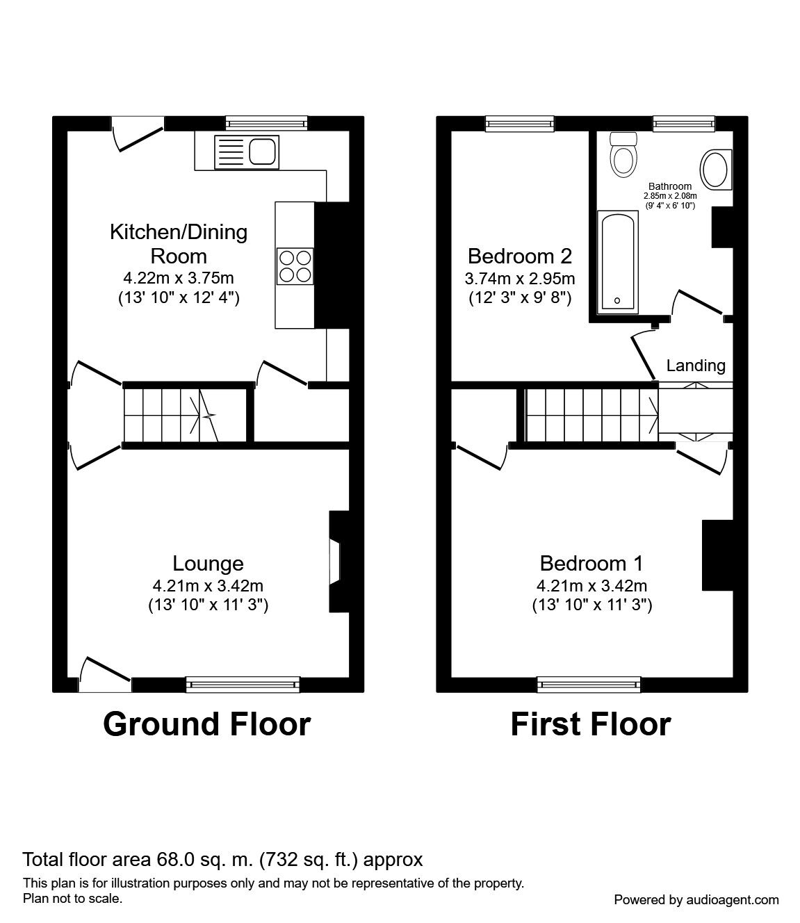 Floorplan of 2 bedroom Mid Terrace House to rent, Hugh Street, Castleford, West Yorkshire, WF10