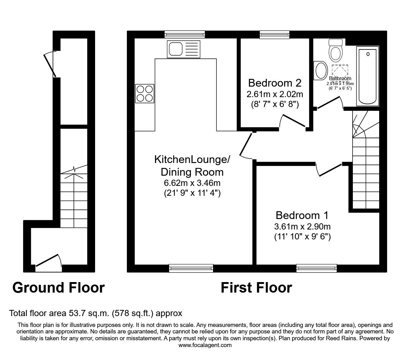 Floorplan of 2 bedroom  House to rent, Waterside Crescent, Castleford, West Yorkshire, WF10