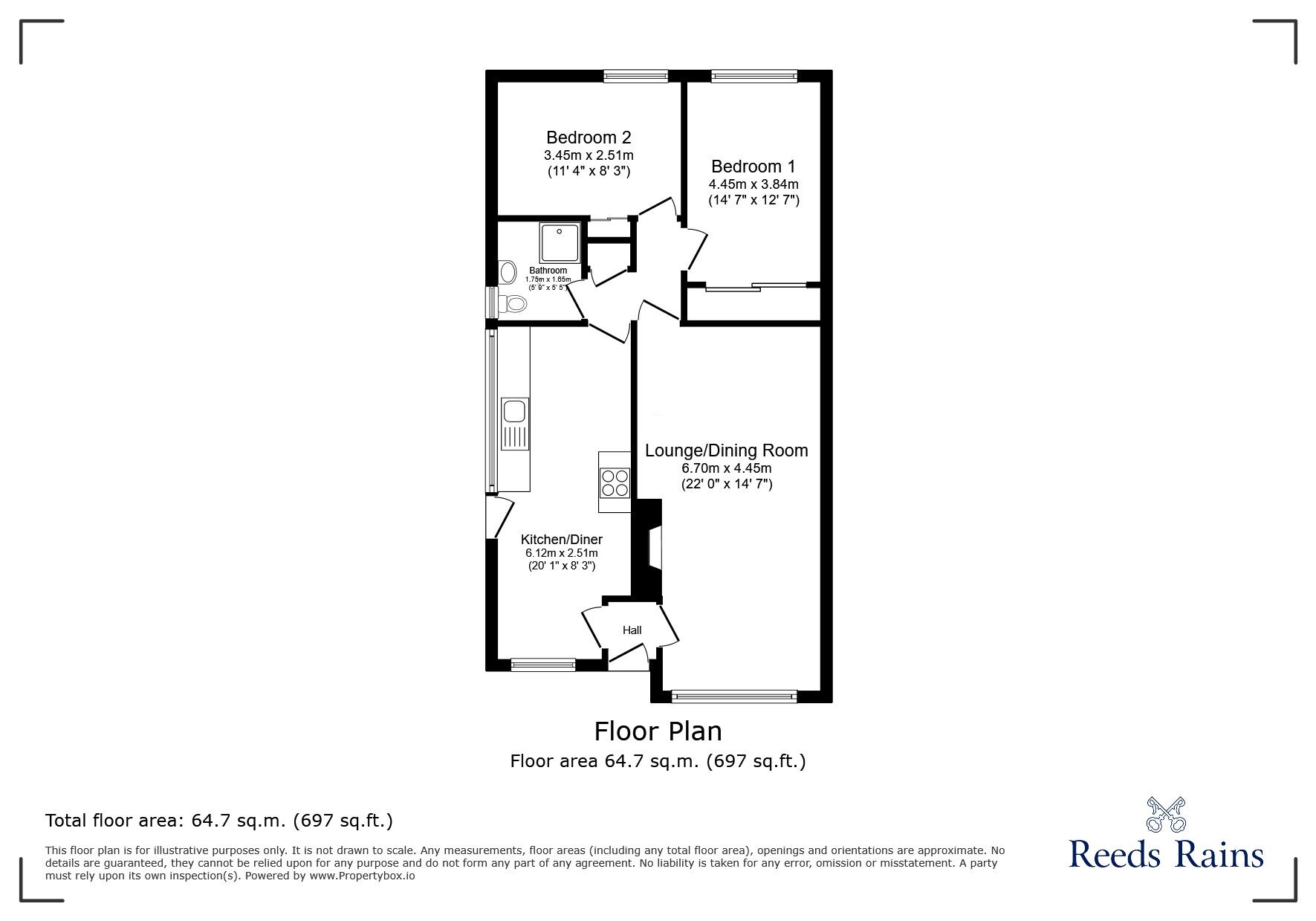 Floorplan of 2 bedroom Semi Detached Bungalow for sale, Acacia Close, Castleford, West Yorkshire, WF10