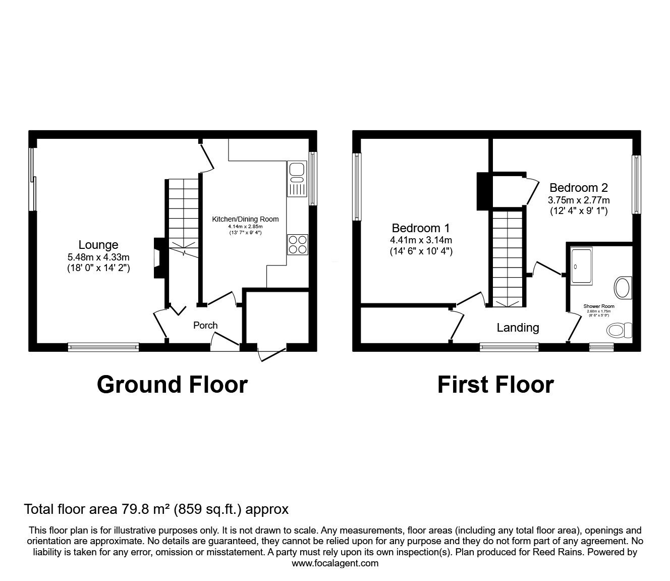 Floorplan of 2 bedroom Semi Detached House for sale, Pine Close, Castleford, West Yorkshire, WF10