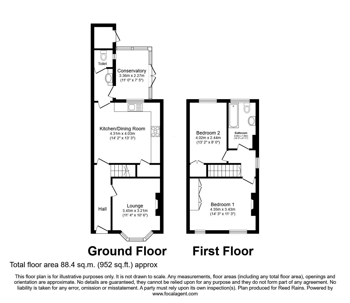 Floorplan of 2 bedroom Semi Detached House for sale, Joffre Avenue, Castleford, West Yorkshire, WF10
