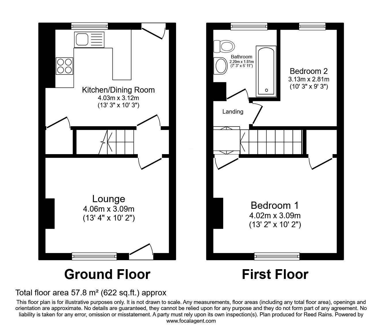 Floorplan of 2 bedroom Mid Terrace House to rent, Grafton Street, Castleford, West Yorkshire, WF10