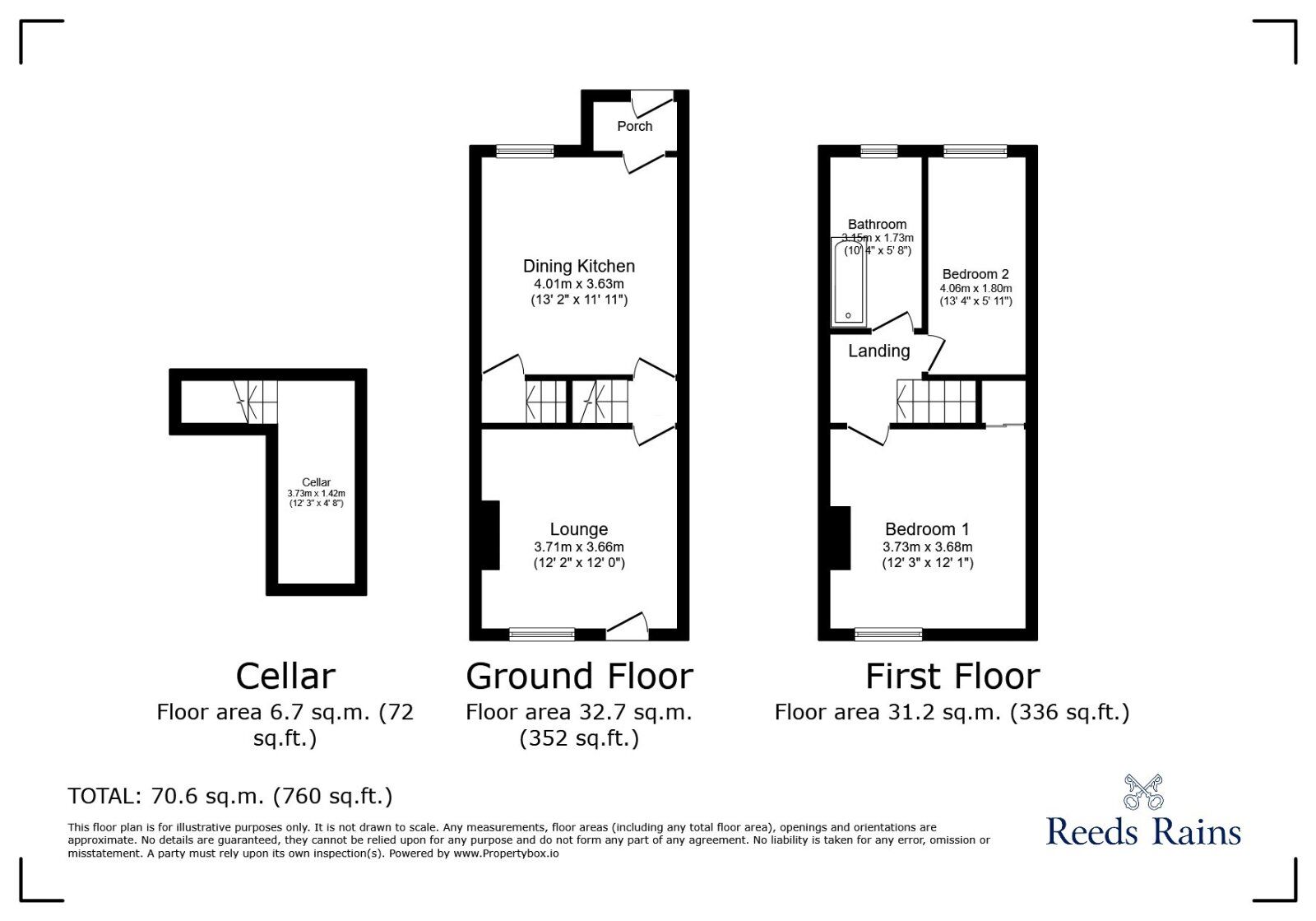 Floorplan of 2 bedroom Mid Terrace House to rent, Wood Street, Castleford, West Yorkshire, WF10