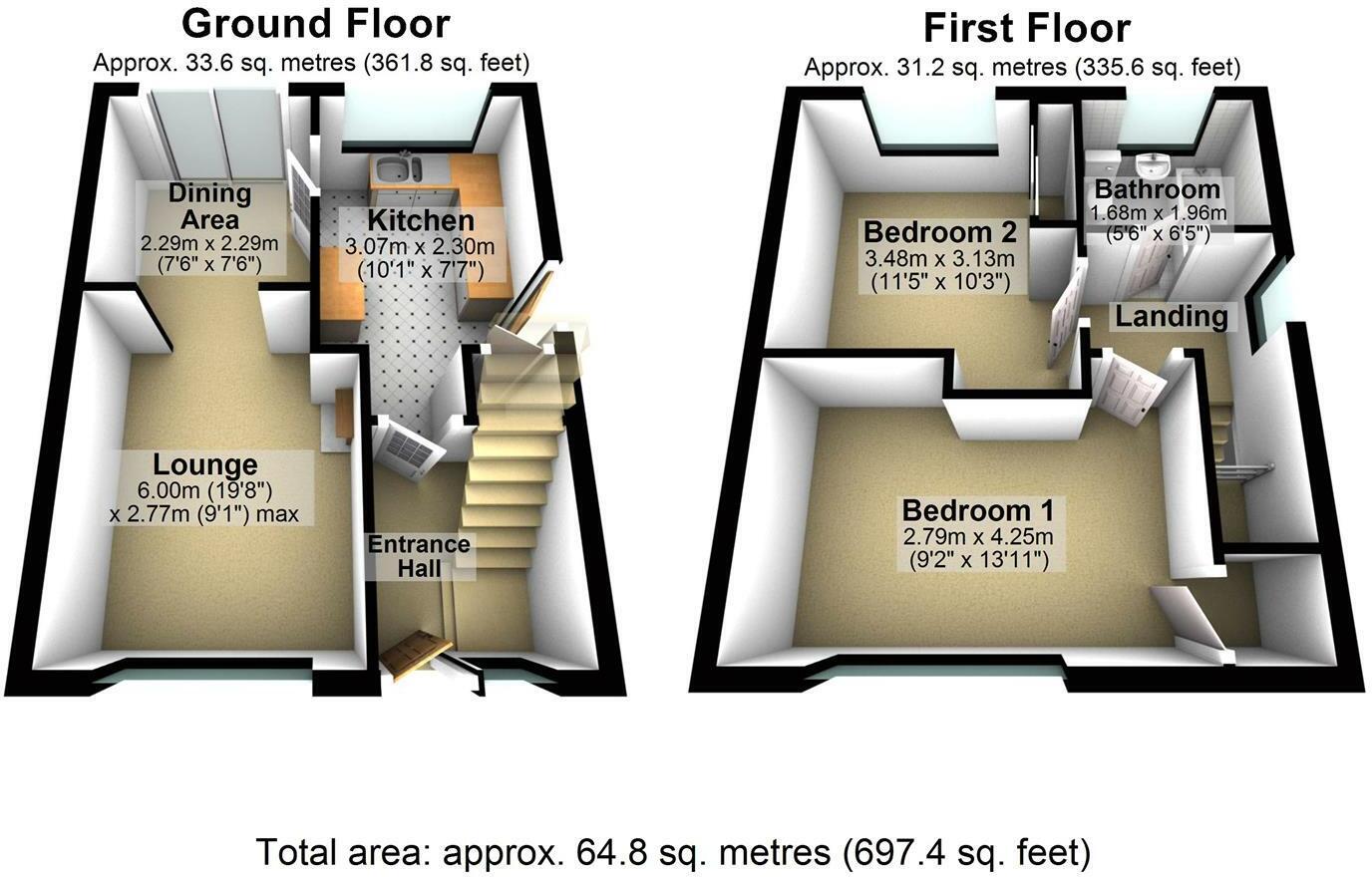 Floorplan of 2 bedroom Semi Detached House to rent, Rosewood Avenue, Kippax, West Yorkshire, LS25