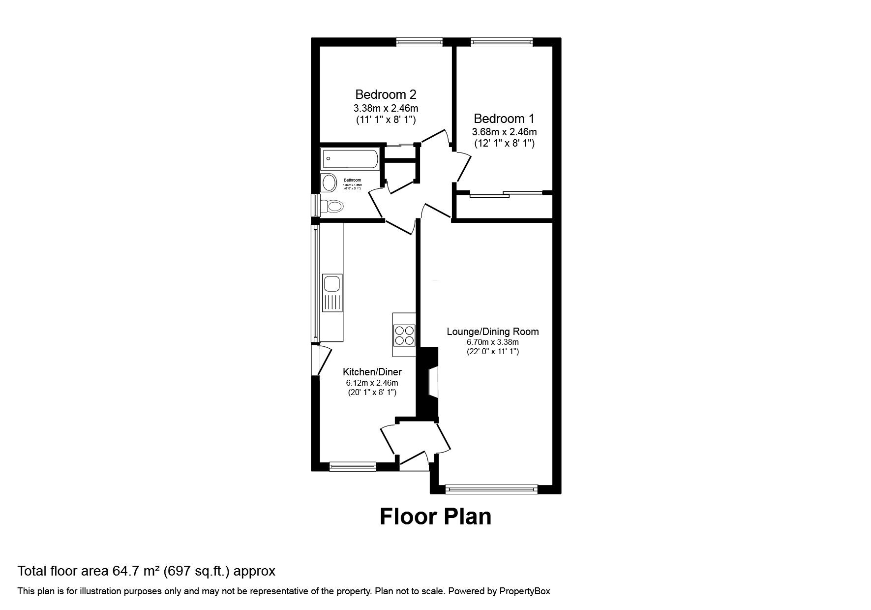 Floorplan of 2 bedroom Semi Detached Bungalow to rent, Acacia Close, Castleford, West Yorkshire, WF10