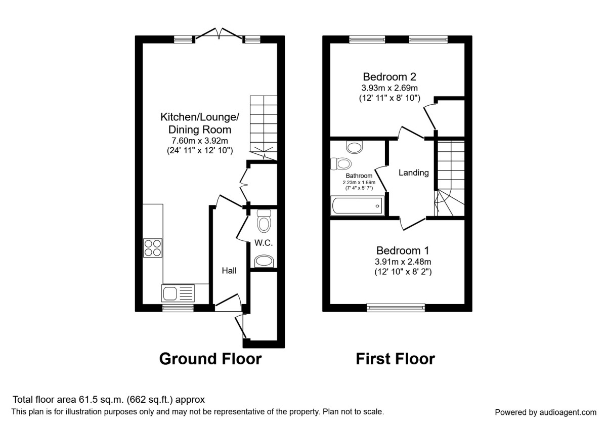 Floorplan of 2 bedroom Mid Terrace House for sale, Riverside Way, Castleford, West Yorkshire, WF10