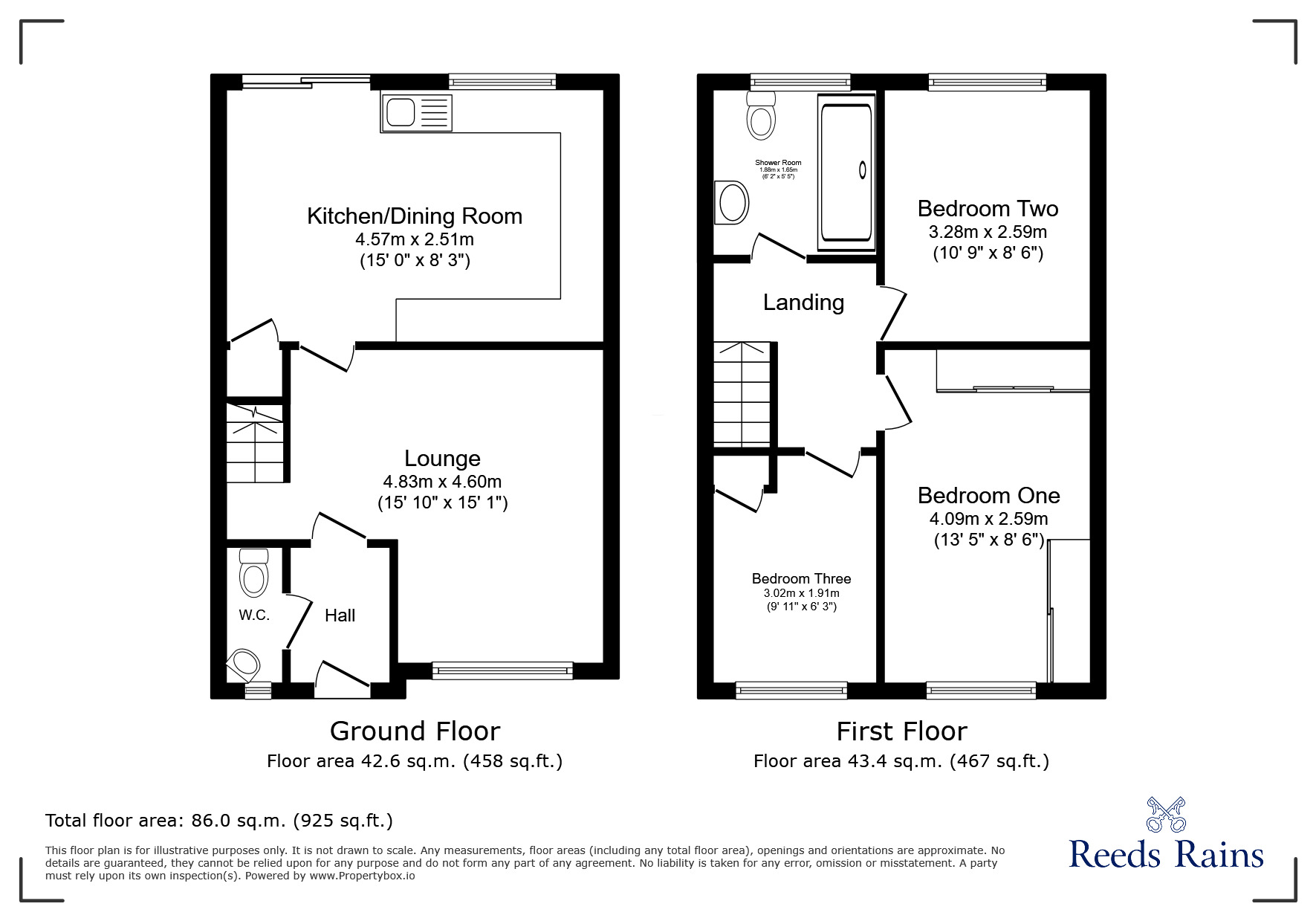 Floorplan of 3 bedroom End Terrace House for sale, Heather Court, Castleford, West Yorkshire, WF10