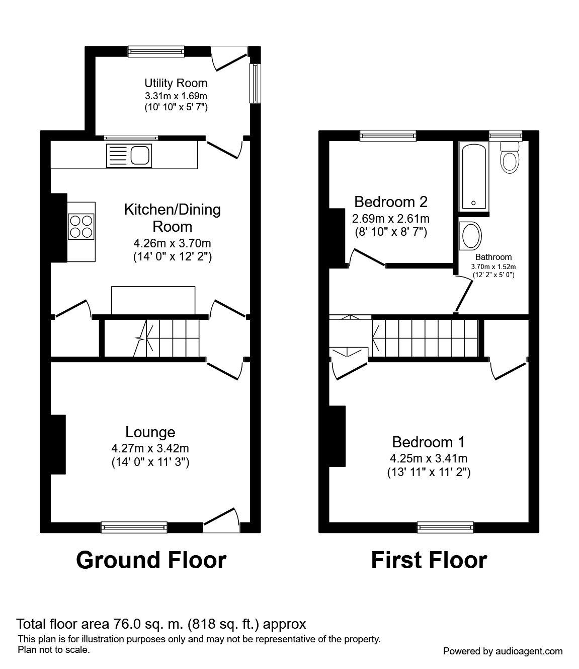 Floorplan of 2 bedroom Mid Terrace House to rent, Glebe Street, Castleford, West Yorkshire, WF10