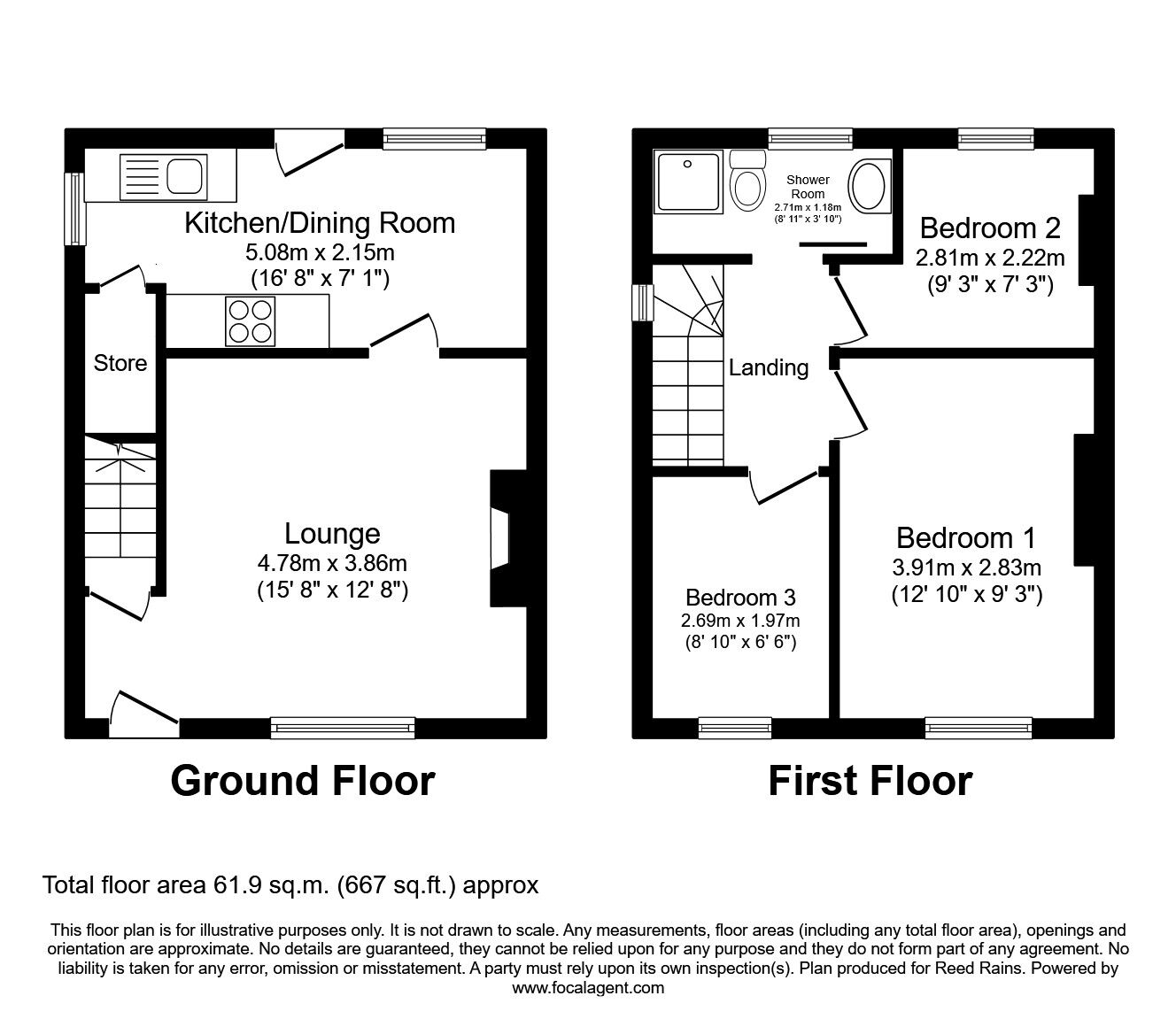 Floorplan of 3 bedroom End Terrace House to rent, Chapel Yard, Fairburn, North Yorkshire, WF11