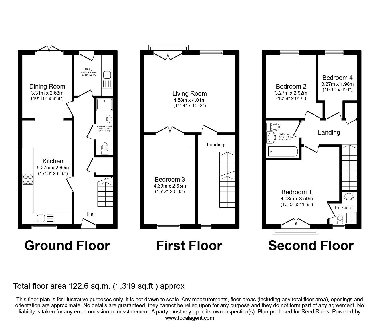 Floorplan of 4 bedroom Mid Terrace House for sale, Foxglove Fold, Castleford, West Yorkshire, WF10