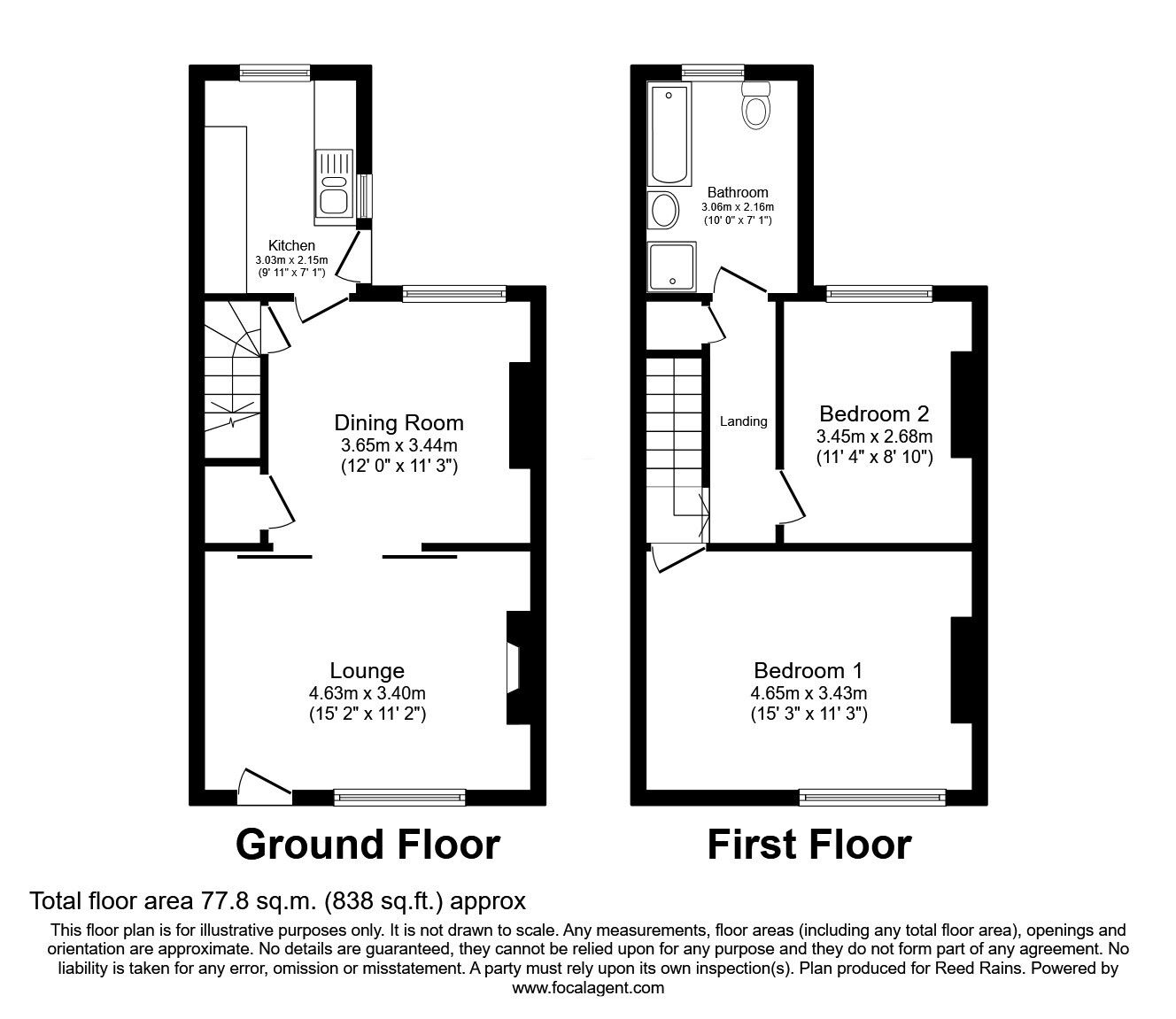 Floorplan of 2 bedroom Mid Terrace House for sale, Hunt Street, Castleford, West Yorkshire, WF10