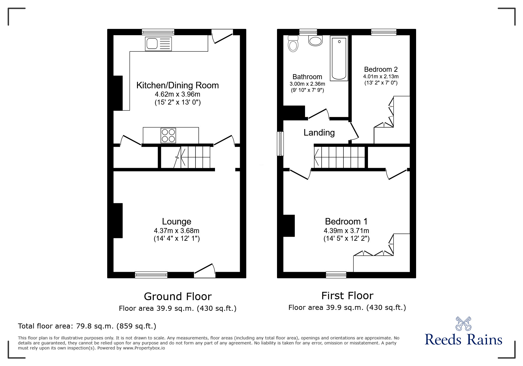 Floorplan of 2 bedroom End Terrace House for sale, Smawthorne Grove, Castleford, West Yorkshire, WF10