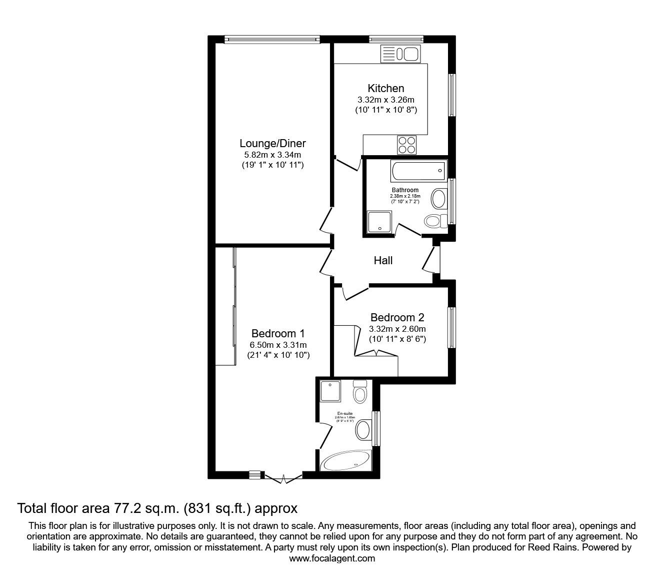 Floorplan of 2 bedroom Semi Detached Bungalow for sale, Ascot Road, Kippax, West Yorkshire, LS25