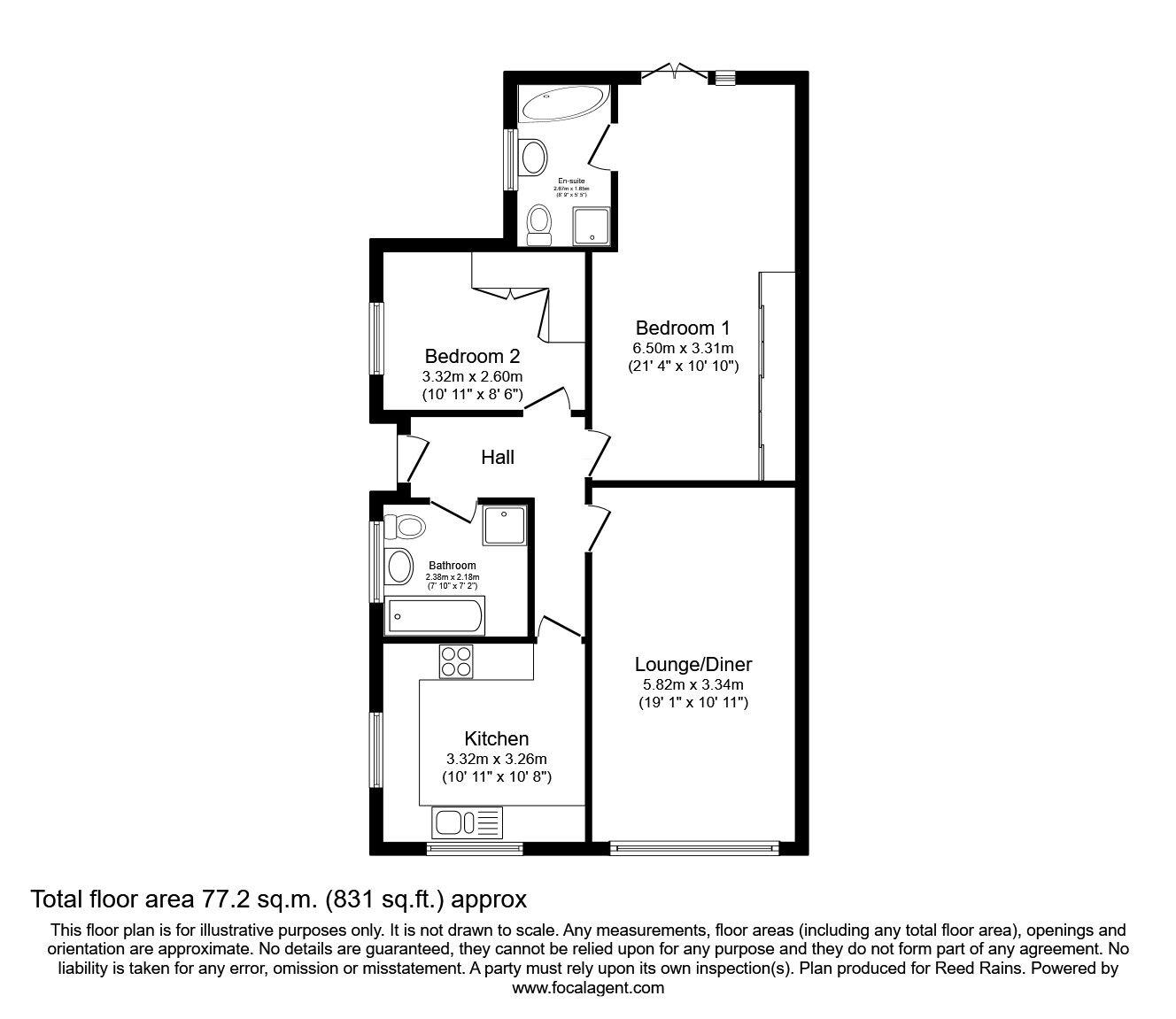 Floorplan of 2 bedroom Semi Detached Bungalow for sale, Ascot Road, Kippax, West Yorkshire, LS25