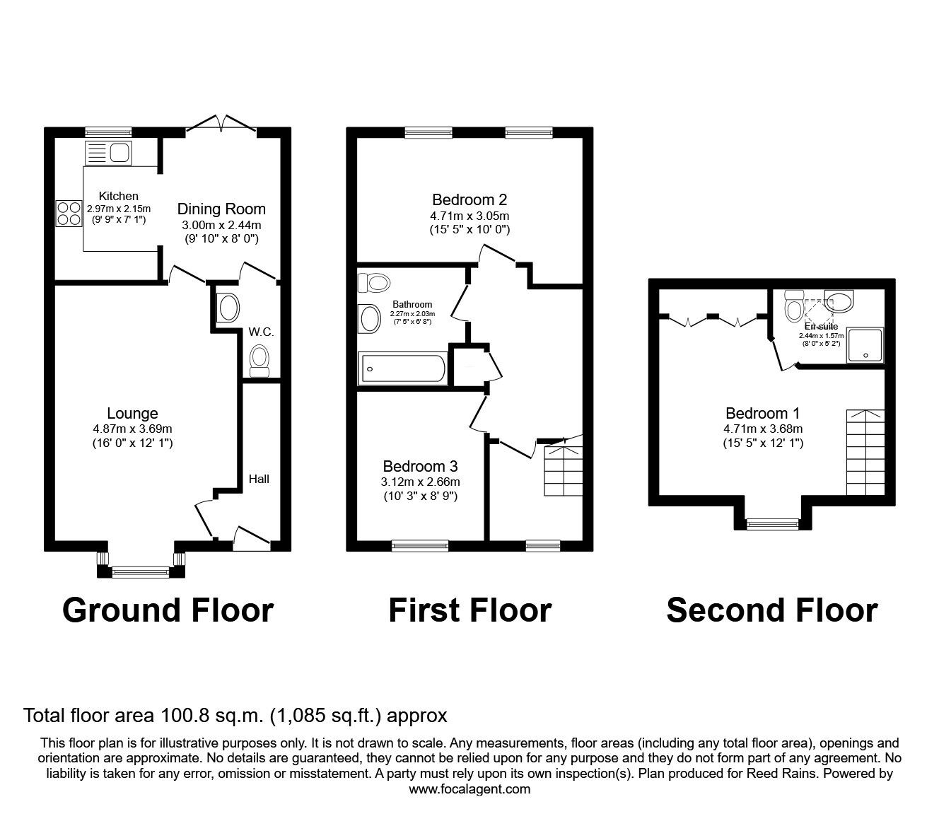 Floorplan of 3 bedroom Mid Terrace House for sale, Bedale Road, Castleford, West Yorkshire, WF10