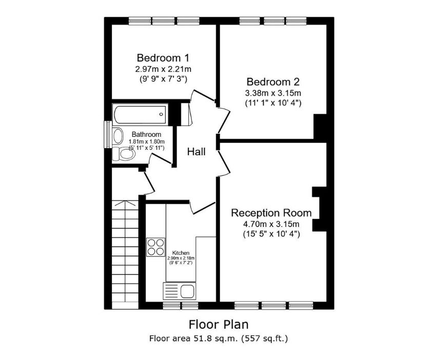 Floorplan of 2 bedroom  Flat for sale, Geoffrey Road, London, SE4
