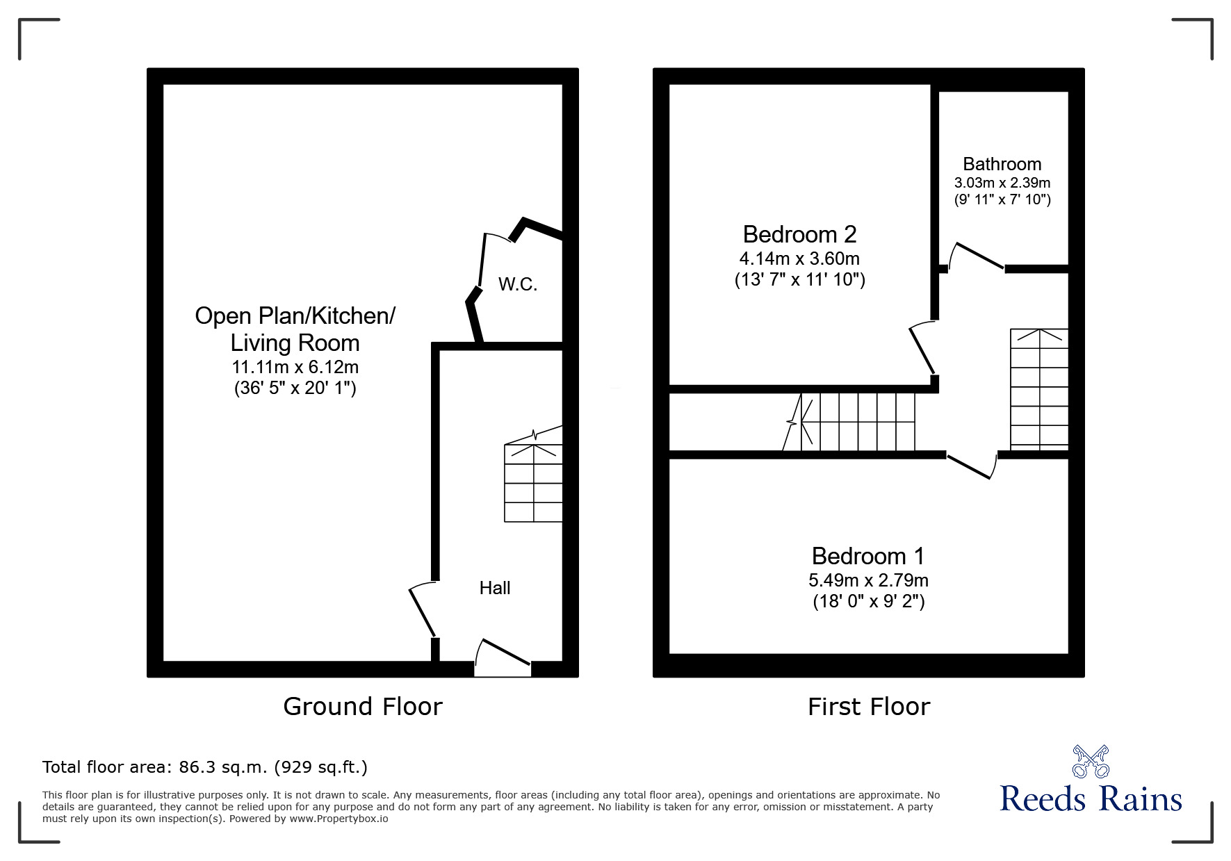Floorplan of 2 bedroom Mid Terrace House for sale, Northumberland Road, Lemington, Tyne and Wear, NE15