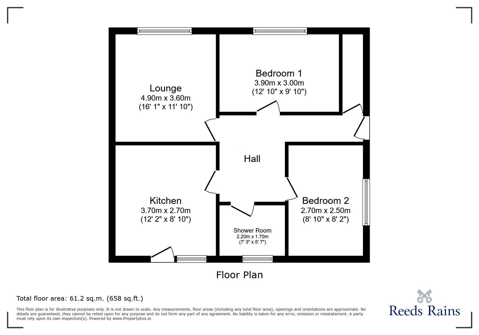 Floorplan of 2 bedroom Flat for sale, Denham Walk, Newcastle upon Tyne, Tyne and Wear, NE5
