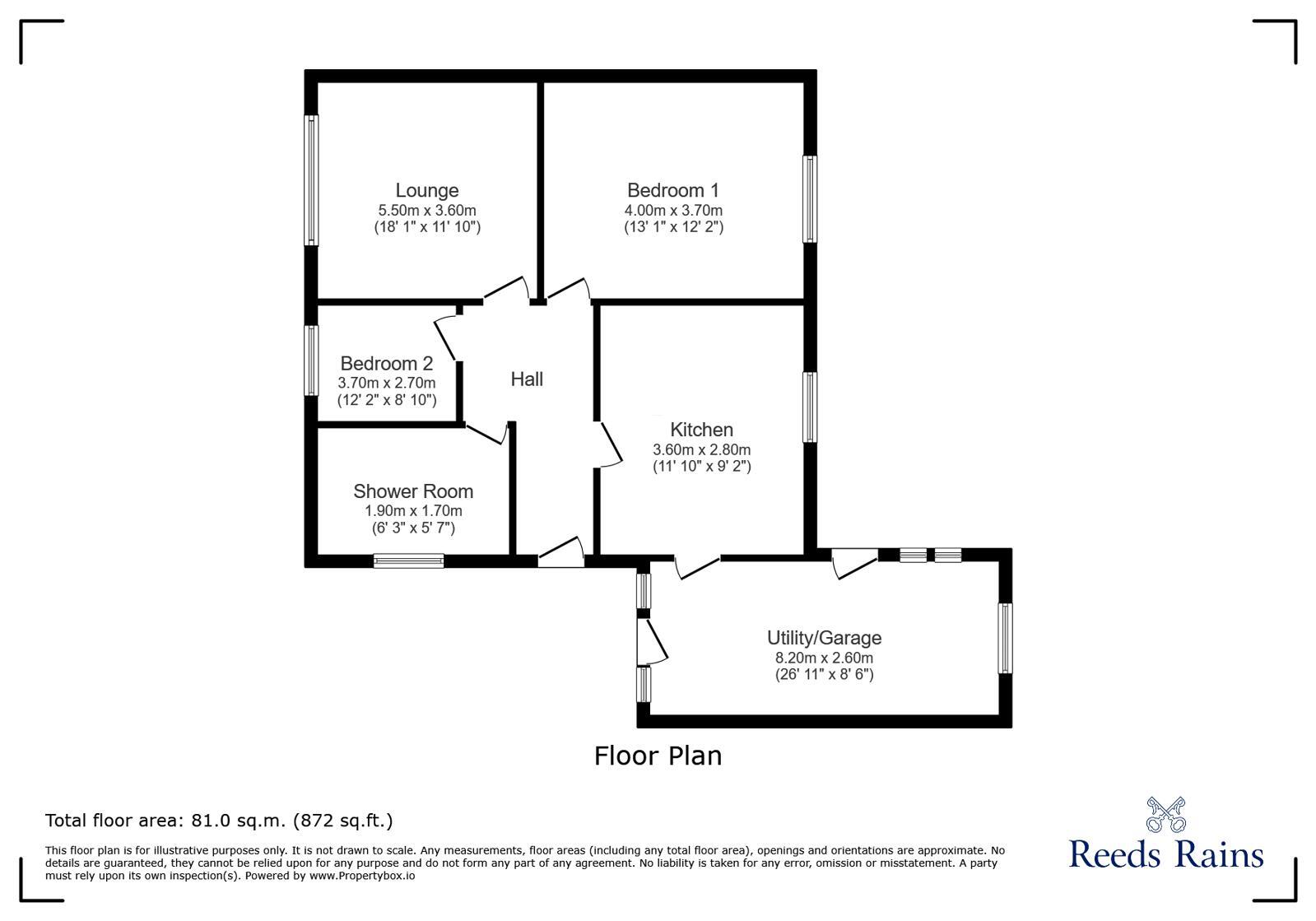 Floorplan of 2 bedroom Semi Detached Bungalow for sale, Bracknell Gardens, Newcastle upon Tyne, Tyne and Wear, NE5