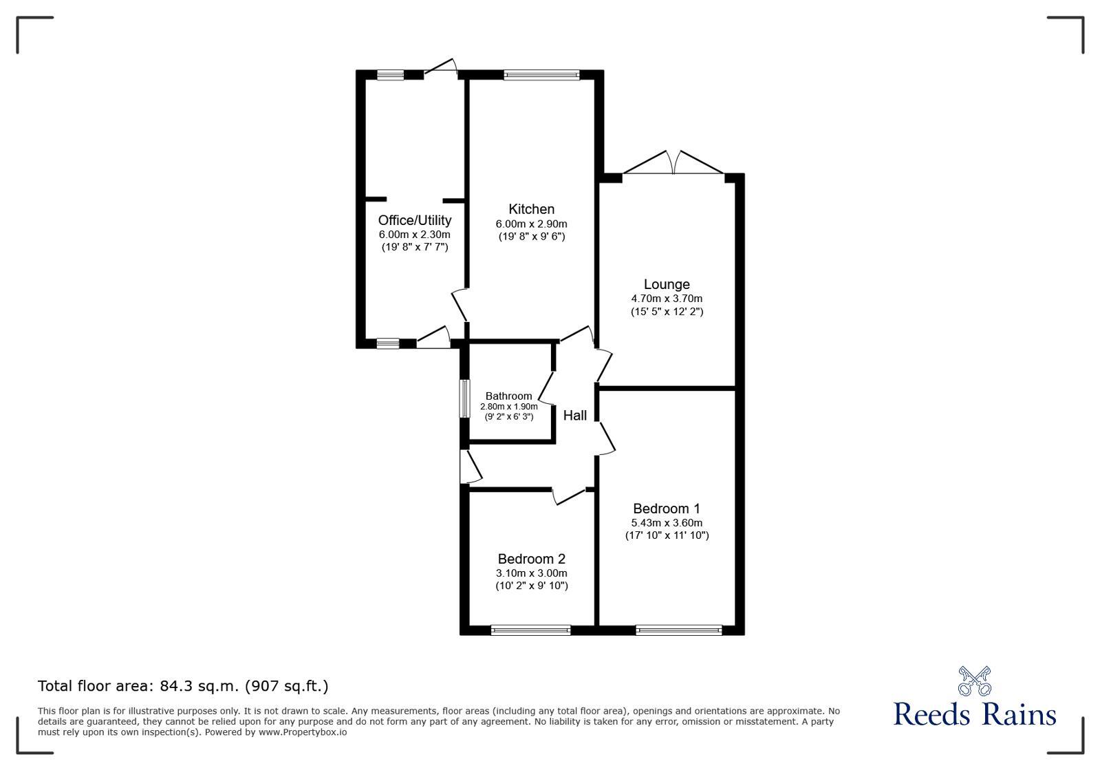 Floorplan of 2 bedroom Semi Detached Bungalow for sale, Chadderton Drive, Newcastle upon Tyne, Tyne and Wear, NE5