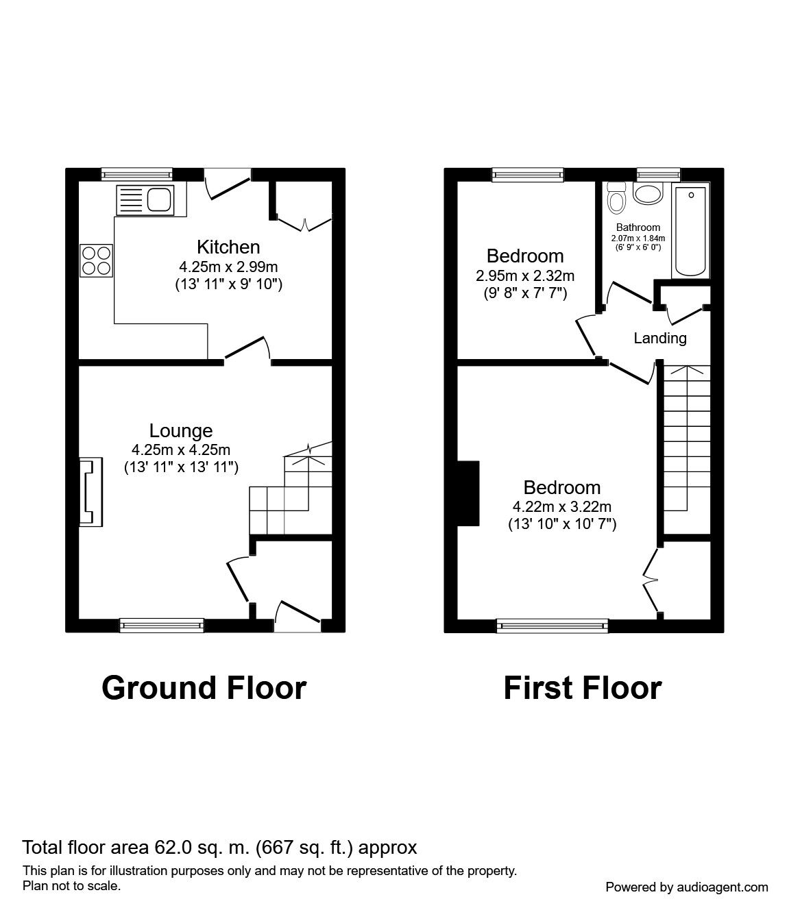 Floorplan of 2 bedroom Mid Terrace Property to rent, Meadow Street, Wheelton, Lancashire, PR6